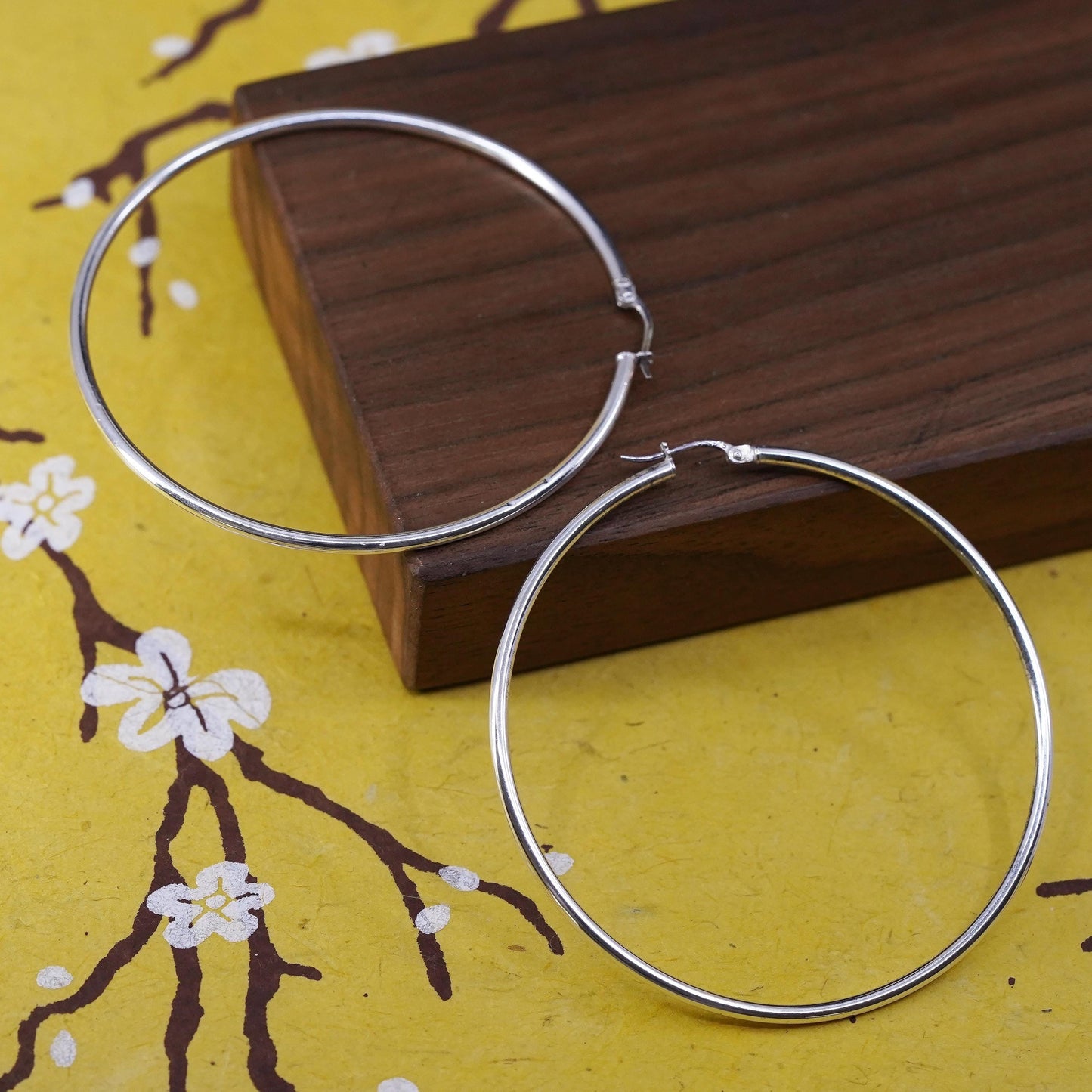 2.25”, Vintage Sterling silver handmade earrings, polished huge 925 hoops