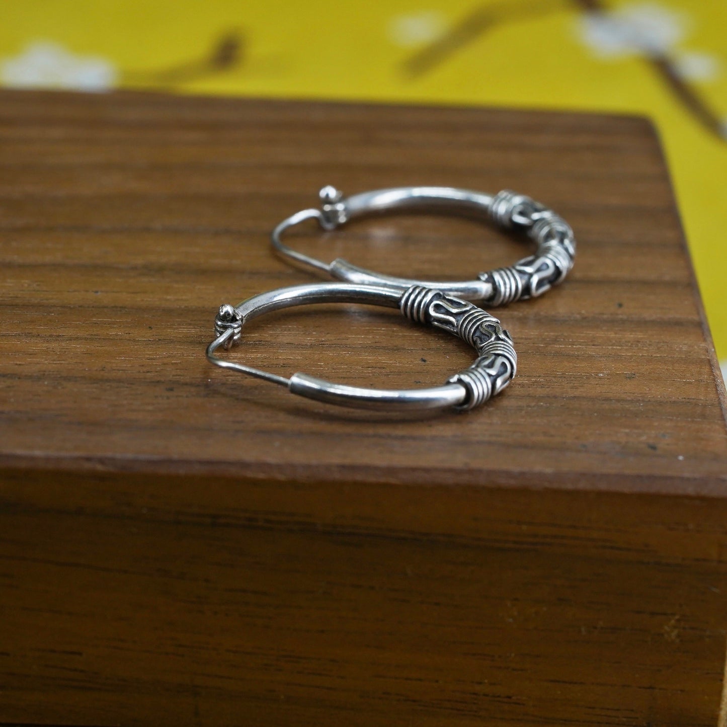 0.75”, vintage Sterling silver handmade earrings, textured 925 hoops