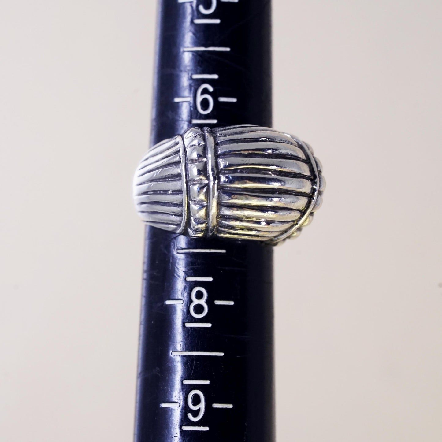 Size 6.75, sterling silver ribbed ring, southwestern 925 silver statement band,