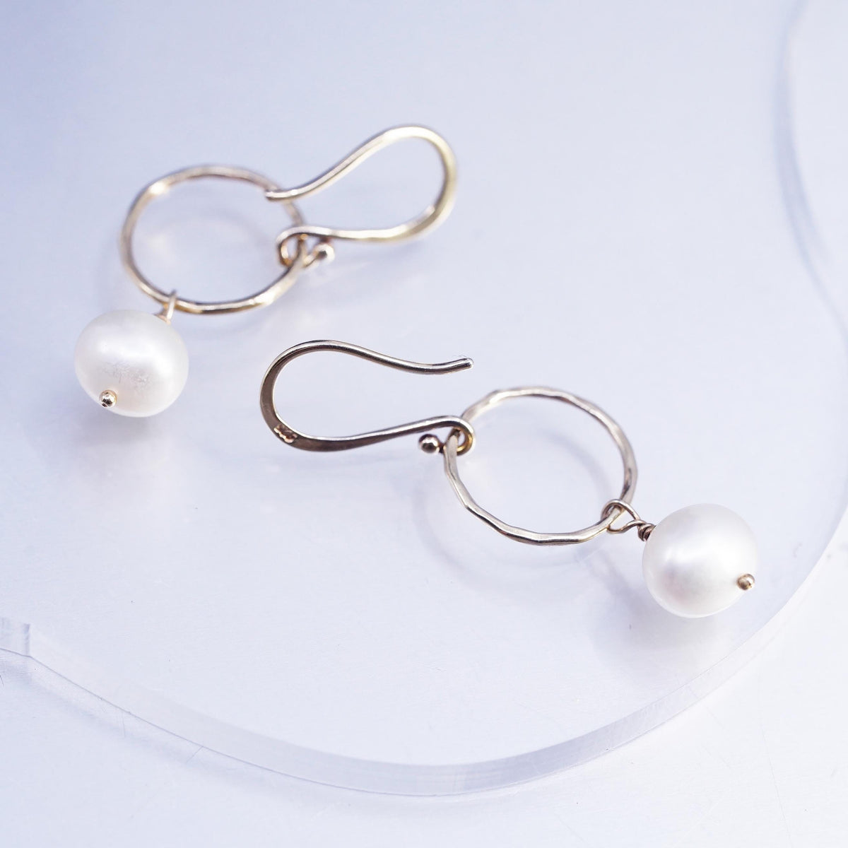 Vintage vermeil gold over Sterling 925 silver circle earrings freshwater pearl