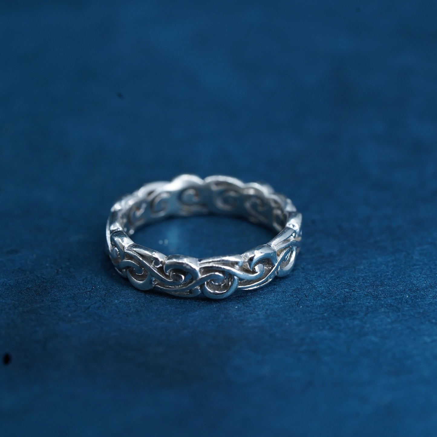 Size 6, vintage sterling silver handmade ring, 925 filigree stackable band