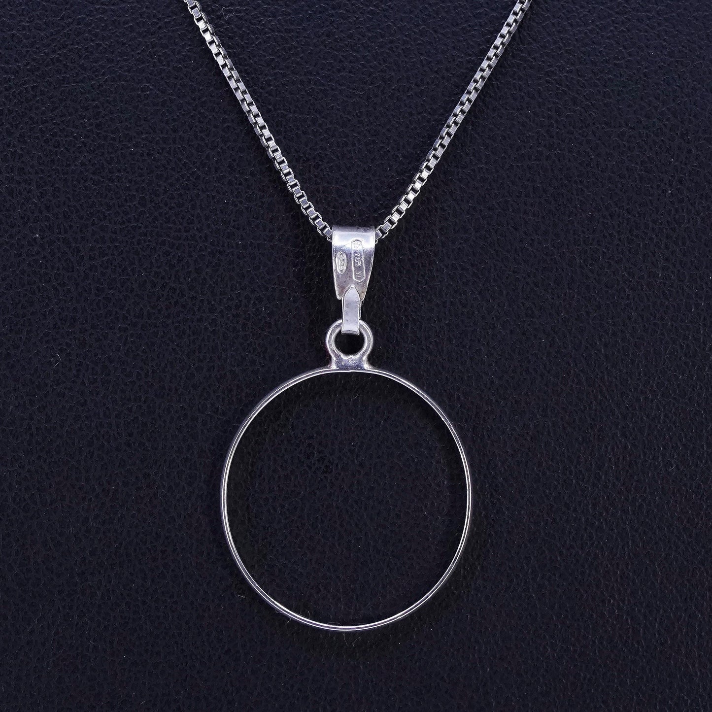18", vintage Sterling 925 silver box pendant necklace with circle pendant