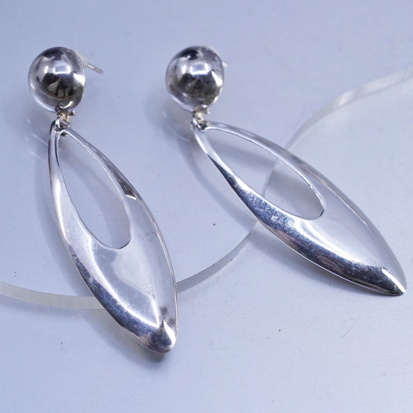 2.5" drop, vintage Sterling silver earrings, modern 925 studs marquise dangles