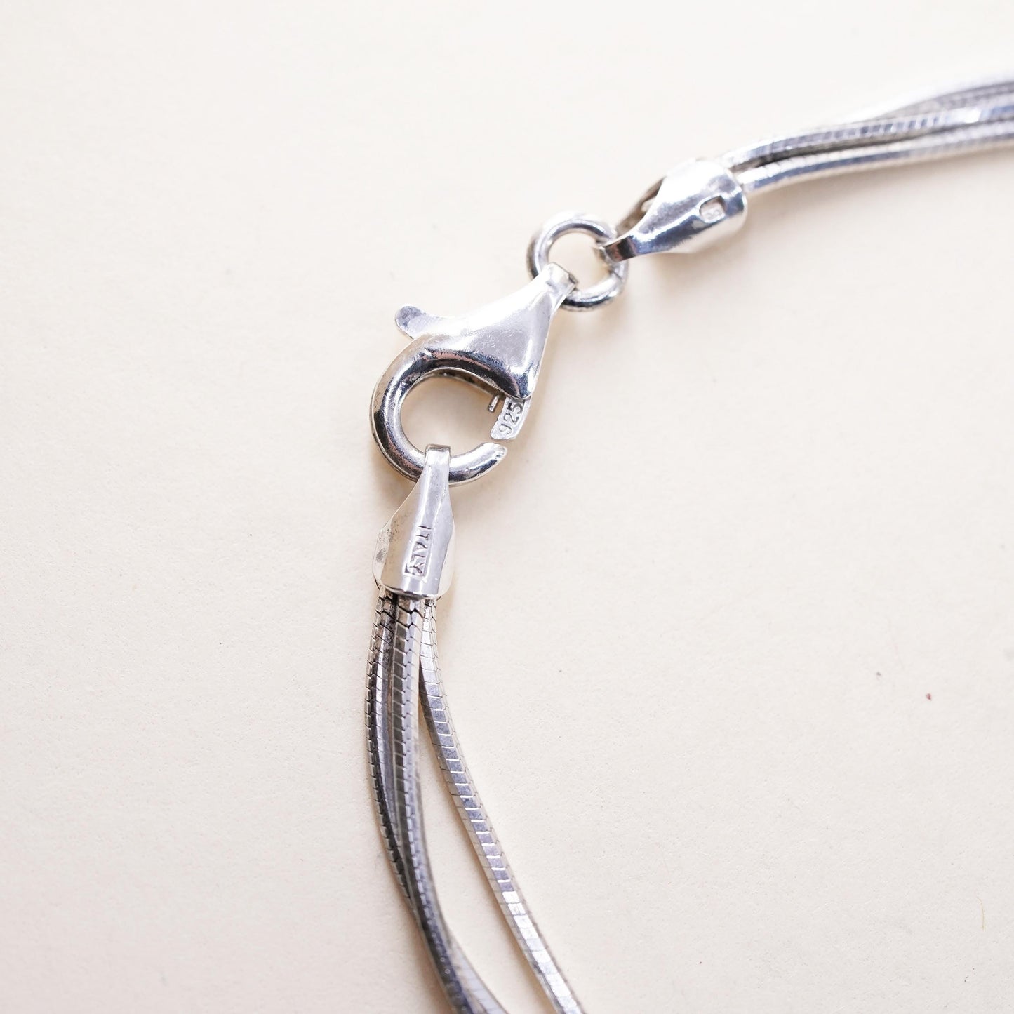 7”, vintage Italian triple strands sterling silver bracelet, 925 snake chain