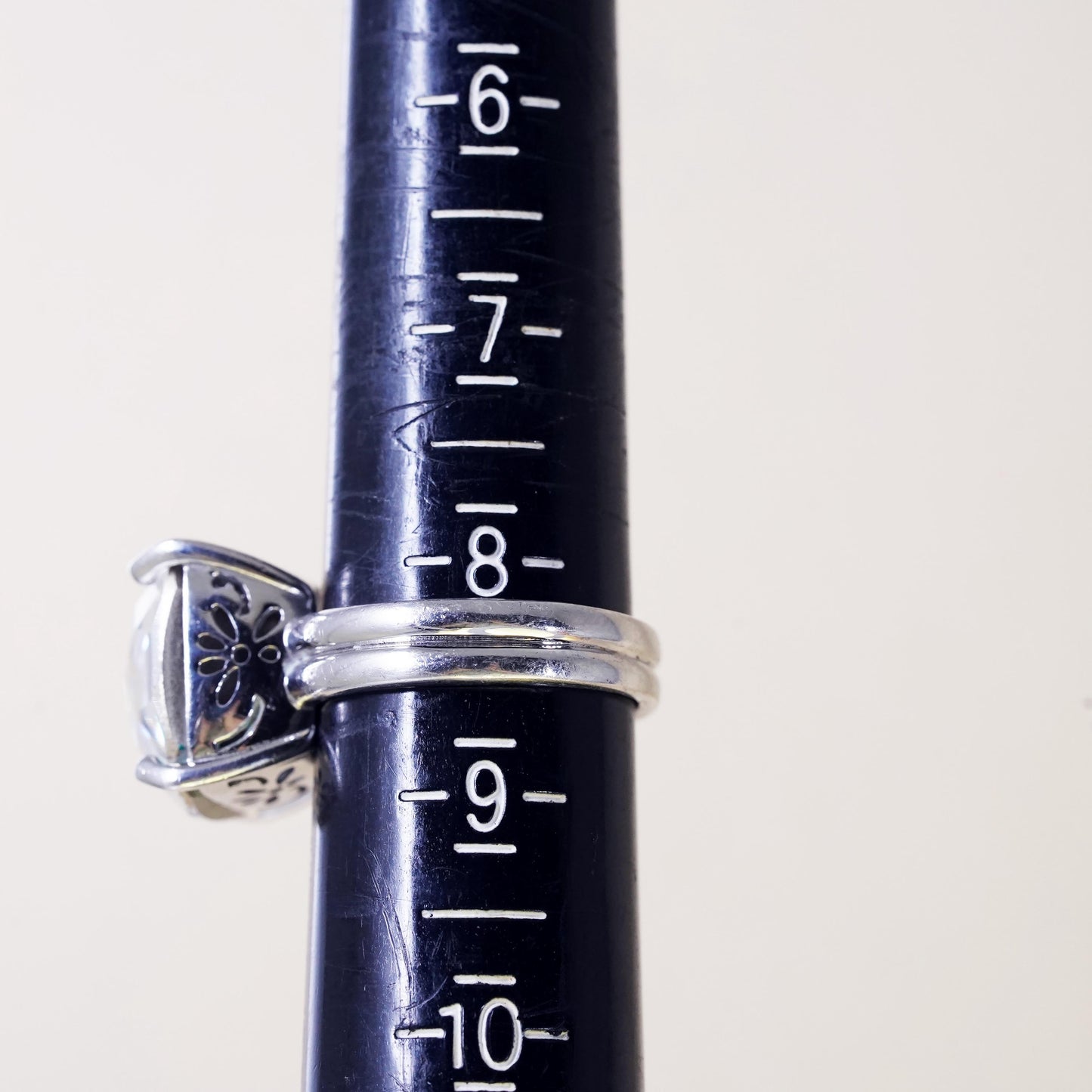 Size 8.25, Vintage Sterling 925 silver statement ring with cushion cut cz