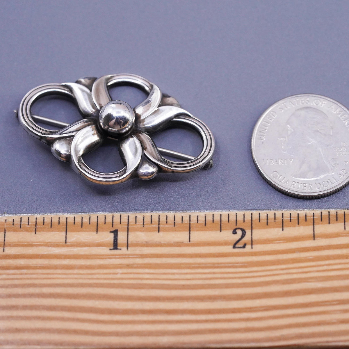 Early Georg Jensen Denmark Sterling 925 Silver Flower Brooch Pin No 305 Vintage