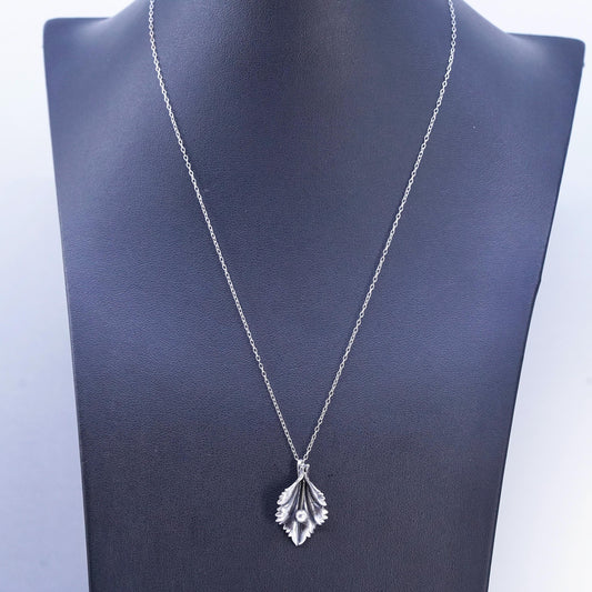 18", vintage Sterling 925 silver handmade circle chain necklace w/ leaf pendant