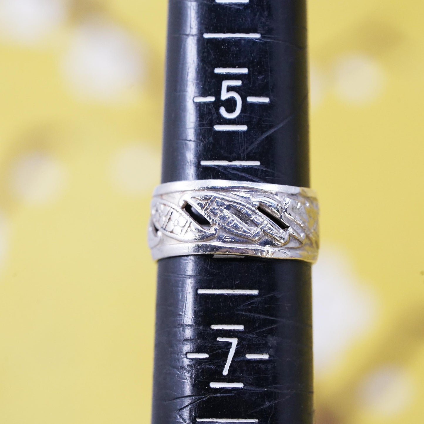 size 6, VTG southwestern Sterling silver handmade ring, 925 Openwork wide band