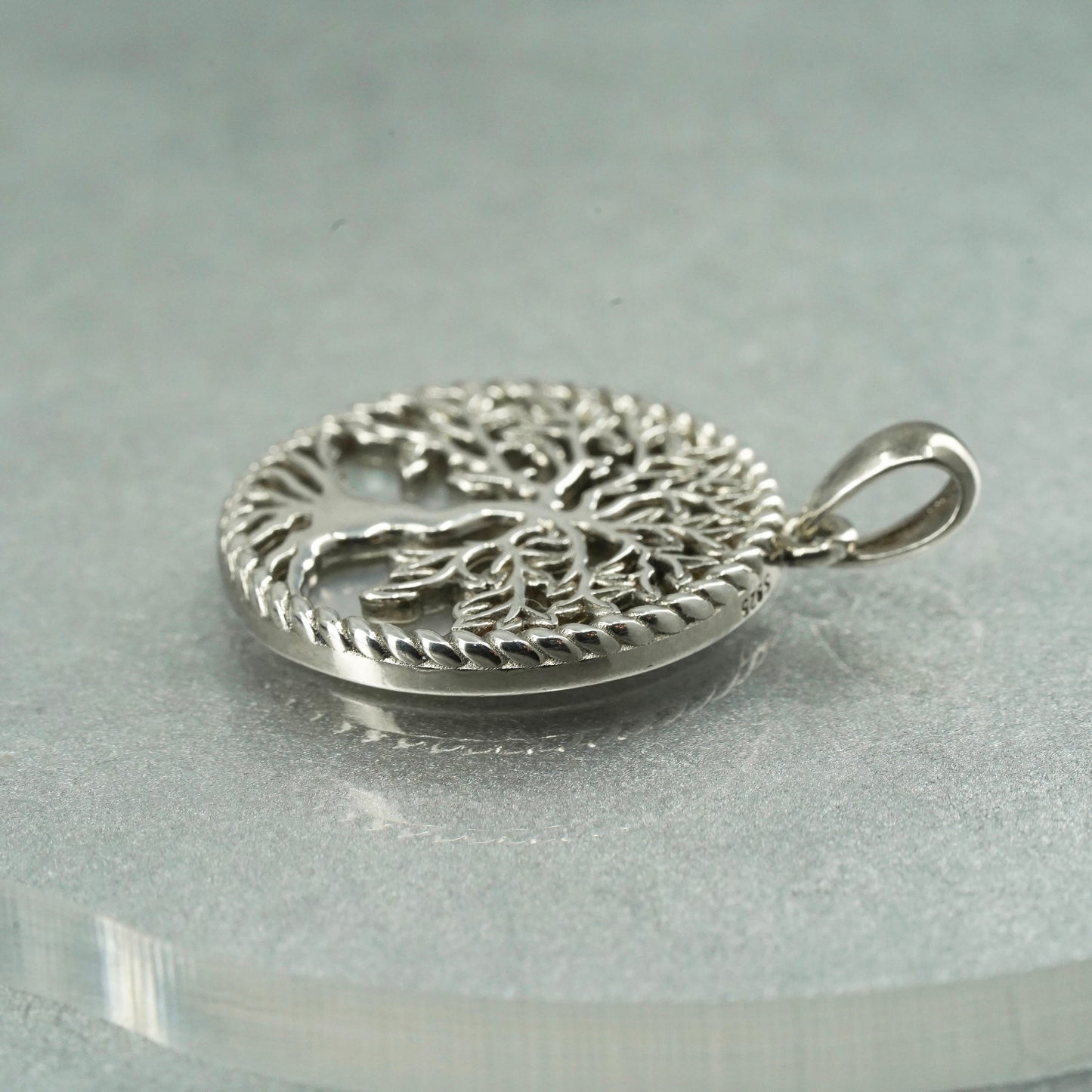 handmade sterling 925 silver filigree family tree pendant with mother of pearl