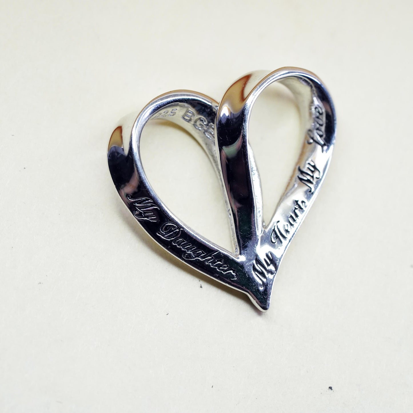 Vintage sterling silver pendant, 925 heart with diamond my daughter heart love
