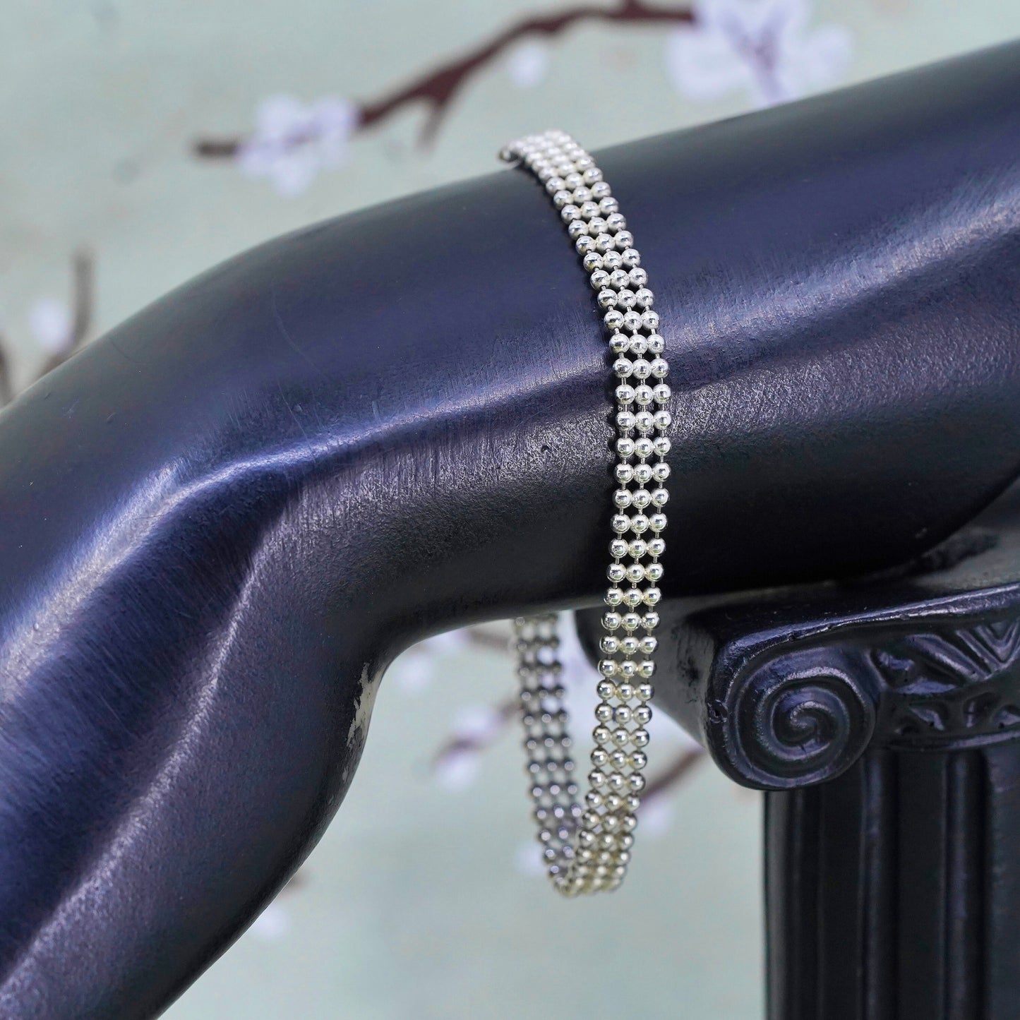 6.75” 5mm, Vintage sterling silver multi strands bracelet, 925 bead chains
