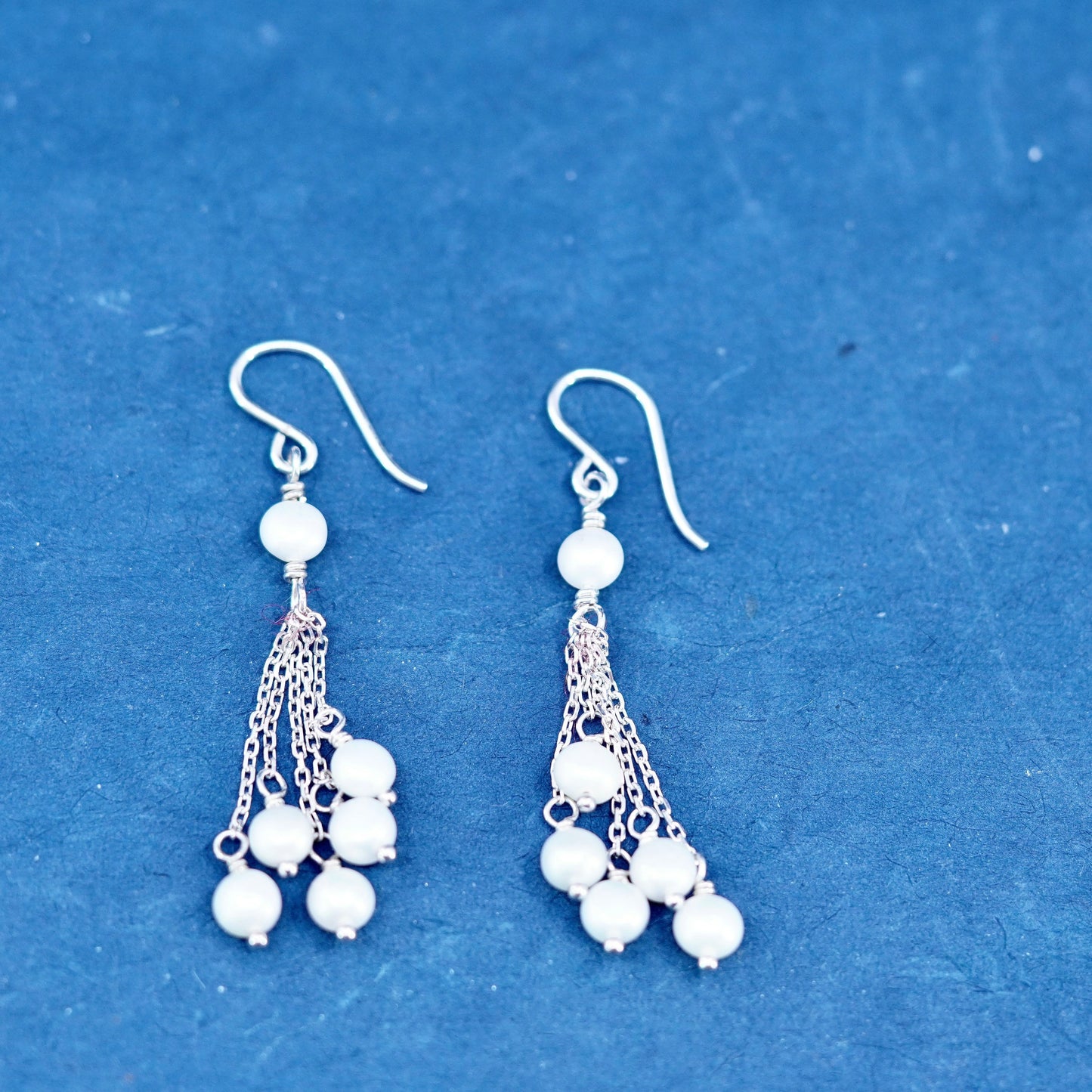 Vintage Sterling silver handmade earrings, 925 fringe with cluster pearl