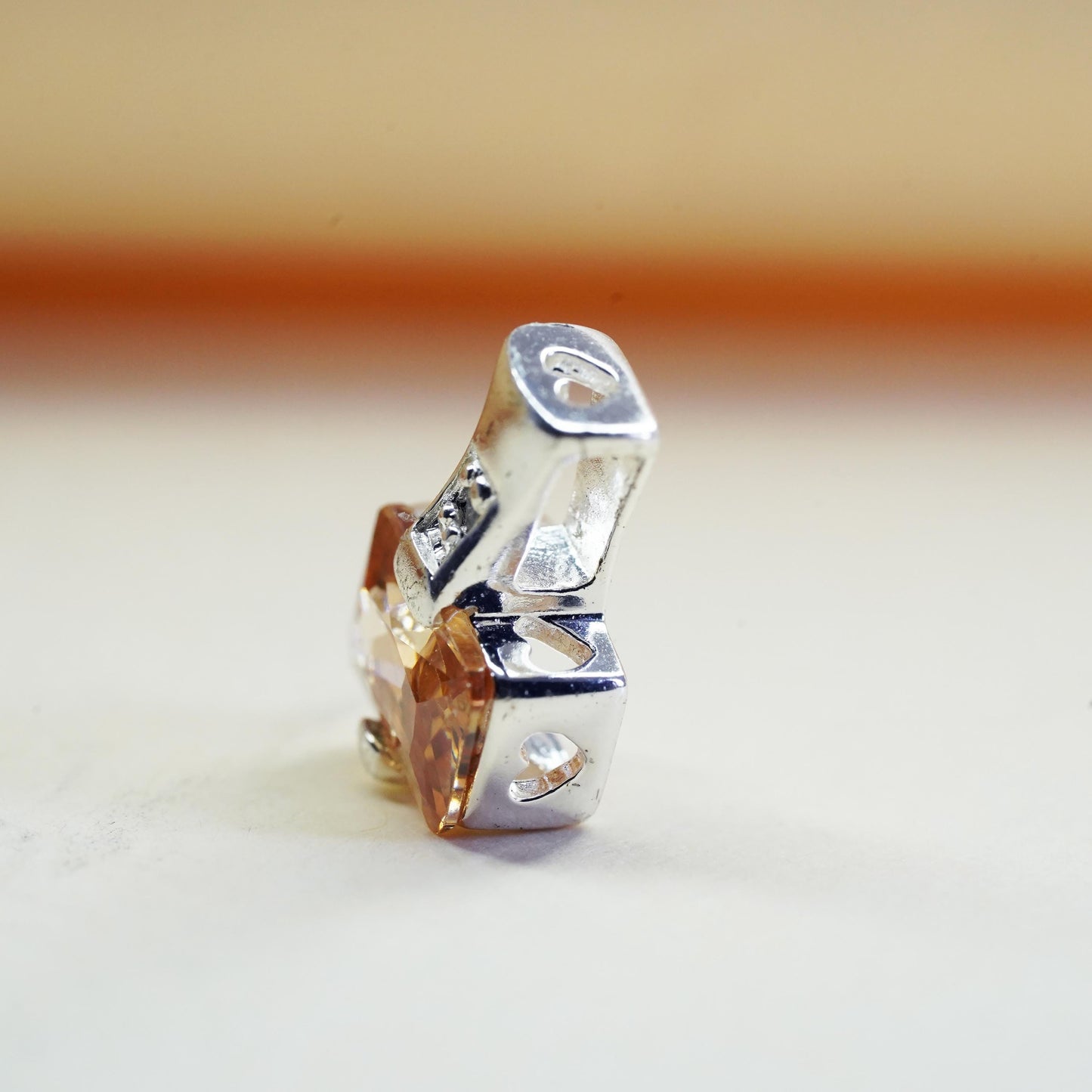 Vintage sterling 925 silver pendant with citrine and cz details