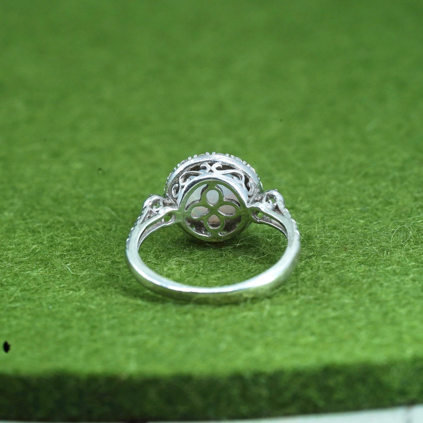 Size 4.25, vintage Sterling 925 silver handmade ring with round opal and cz