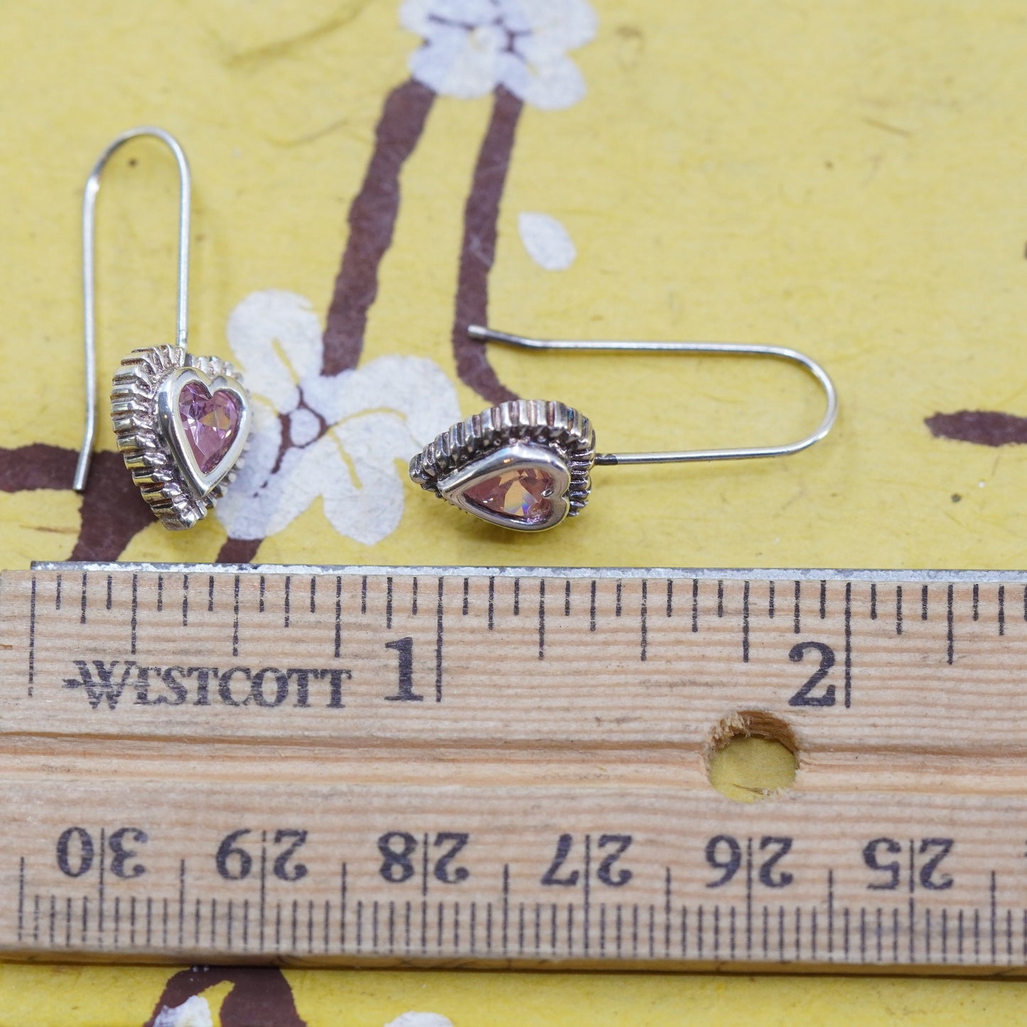 Vintage Sterling 925 silver handmade heart earrings with crystal and beads