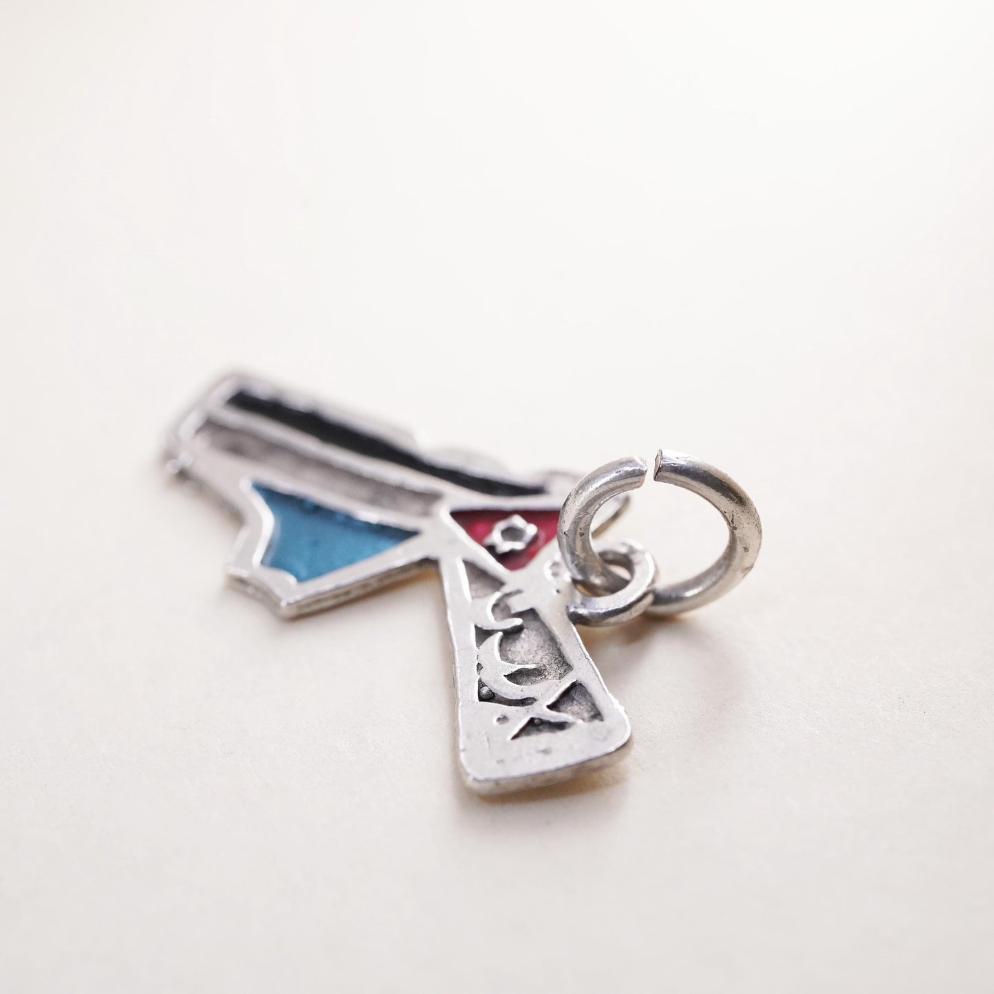 Vintage sterling silver handmade pendant, 925 gun charm with enamel
