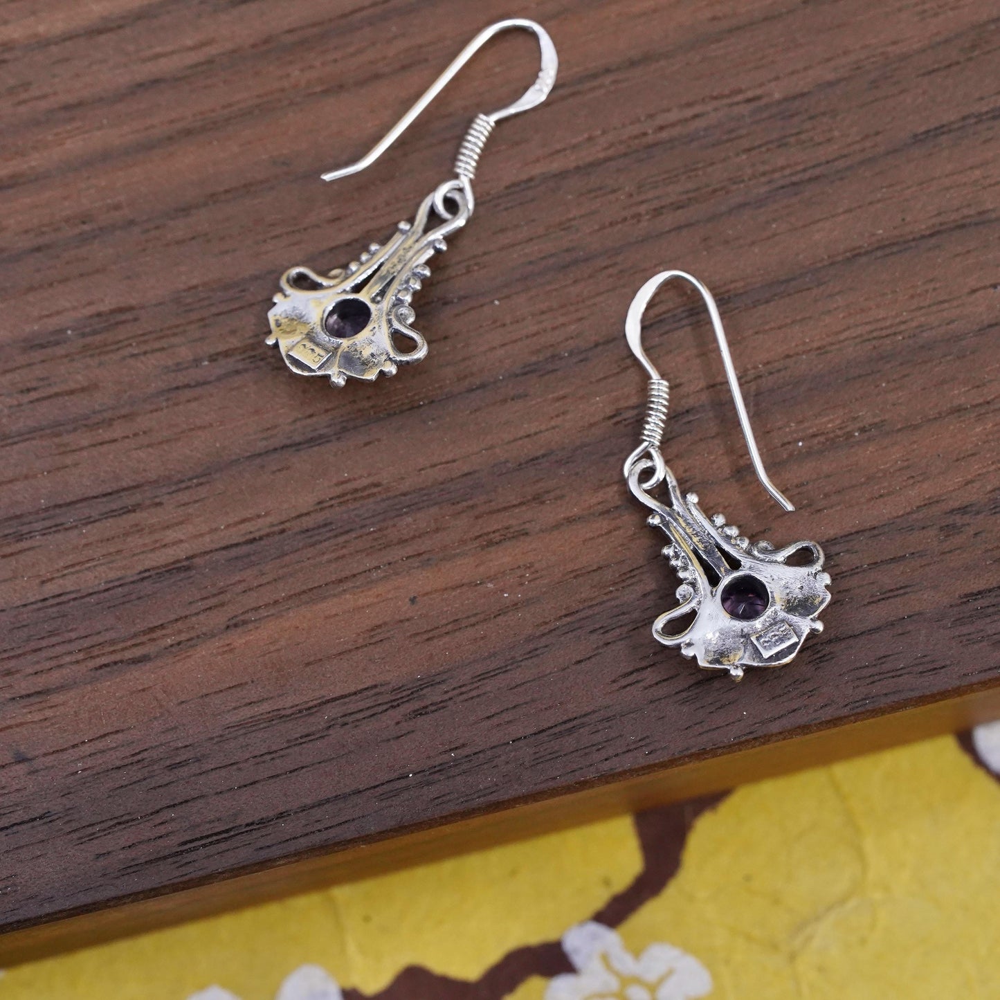 Vintage southwestern Sterling silver handmade earrings, 925 dangles amethyst