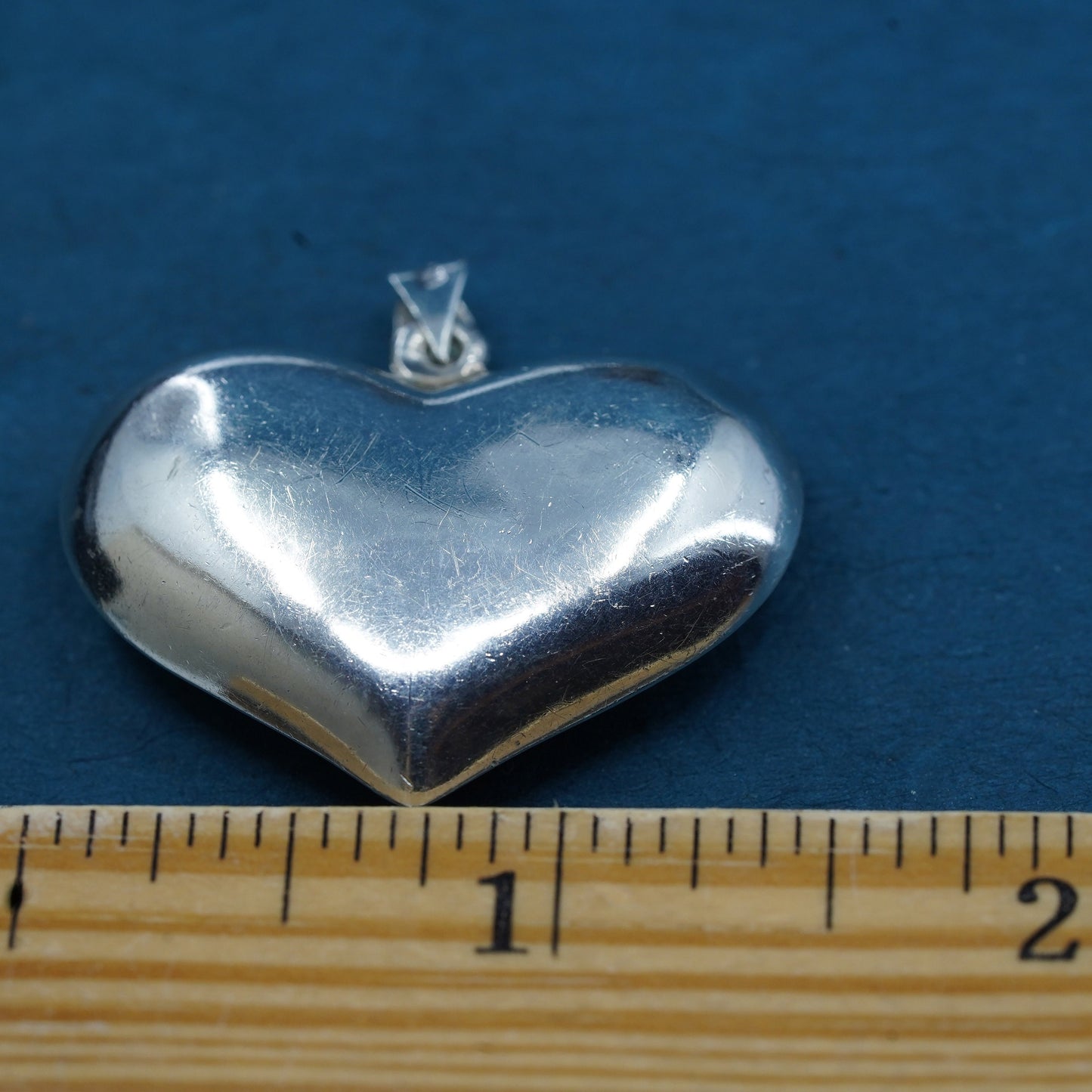 Vintage Sterling silver handmade pendant, puffy 925 silver heart