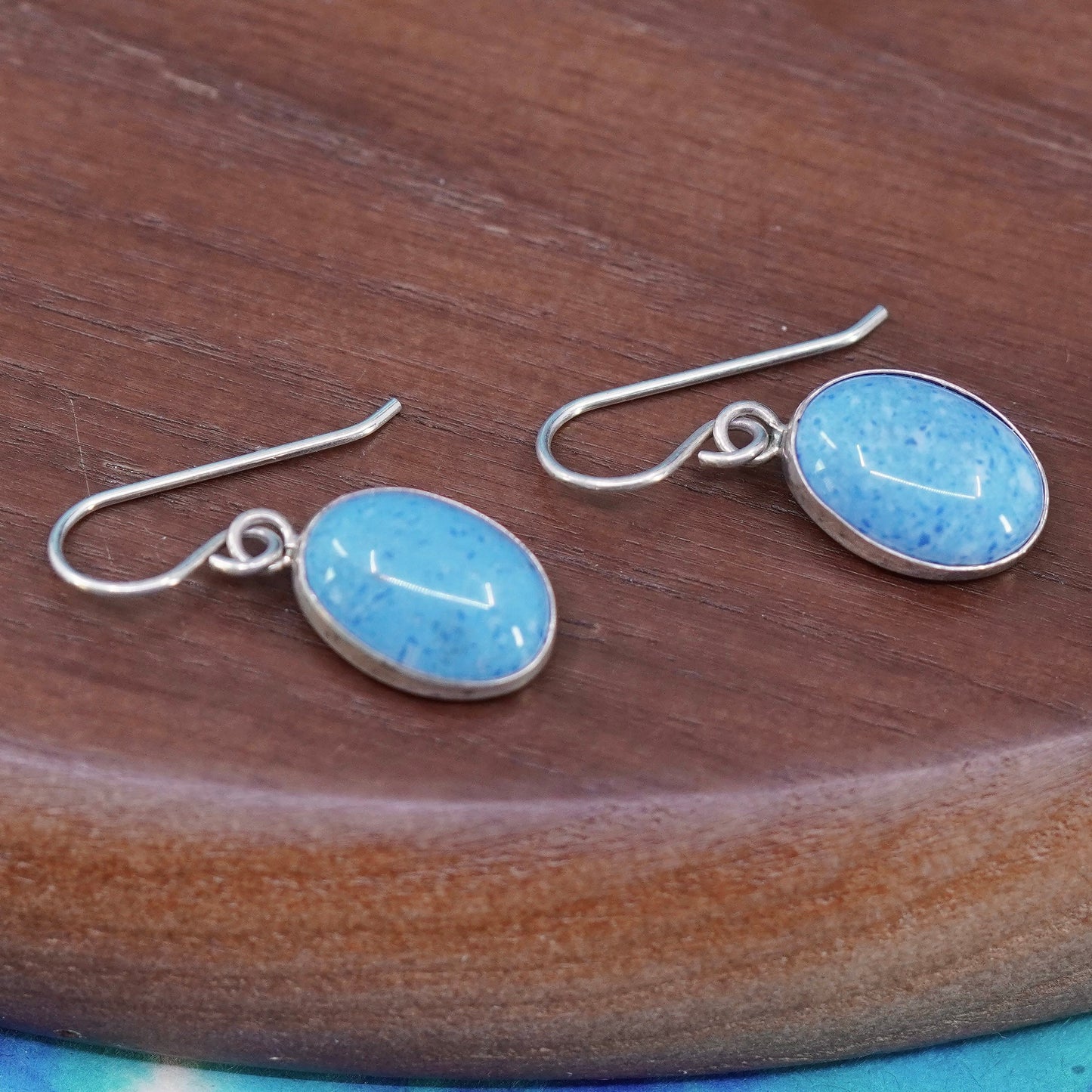 Vintage Sterling 925 silver handmade earrings with oval Sodalite