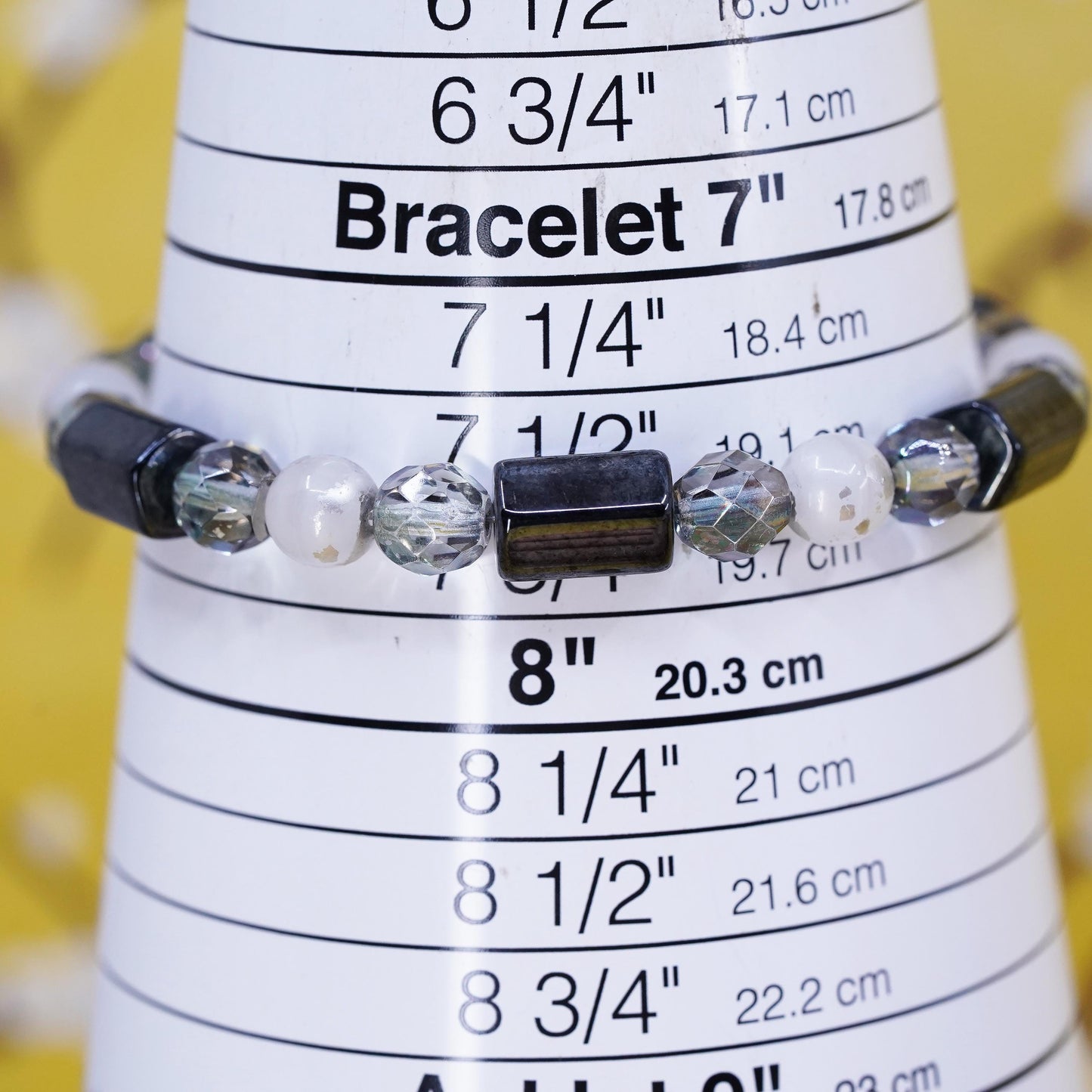 7.5” Vintage sterling 925 silver handmade bracelet with hematite crystal beads