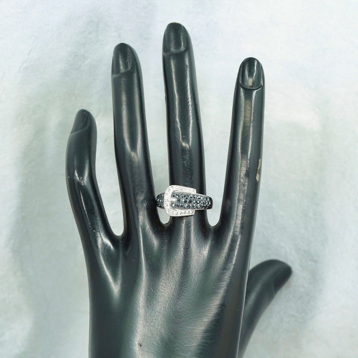 Size 7, vintage Sterling 925 silver belt ring with cluster cz