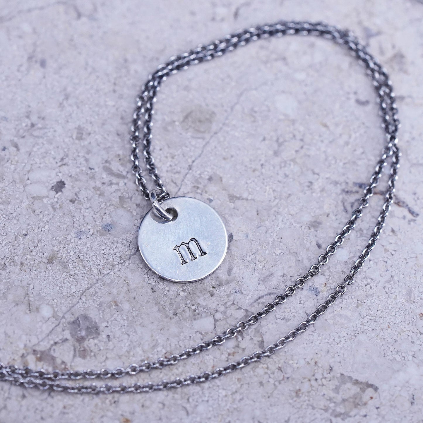 16+2”, vintage Sterling silver necklace, 925 circle chain with tag letter M