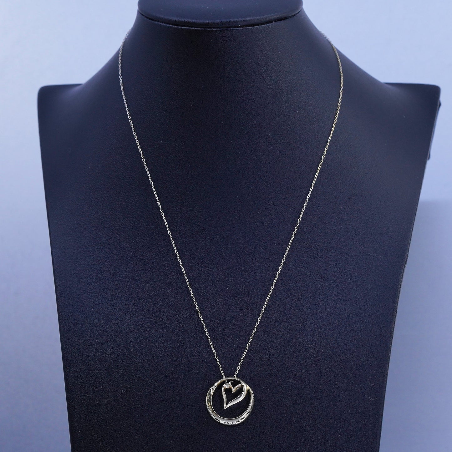 18”, vermeil gold Sterling 925 silver necklace heart pendant ties sisters