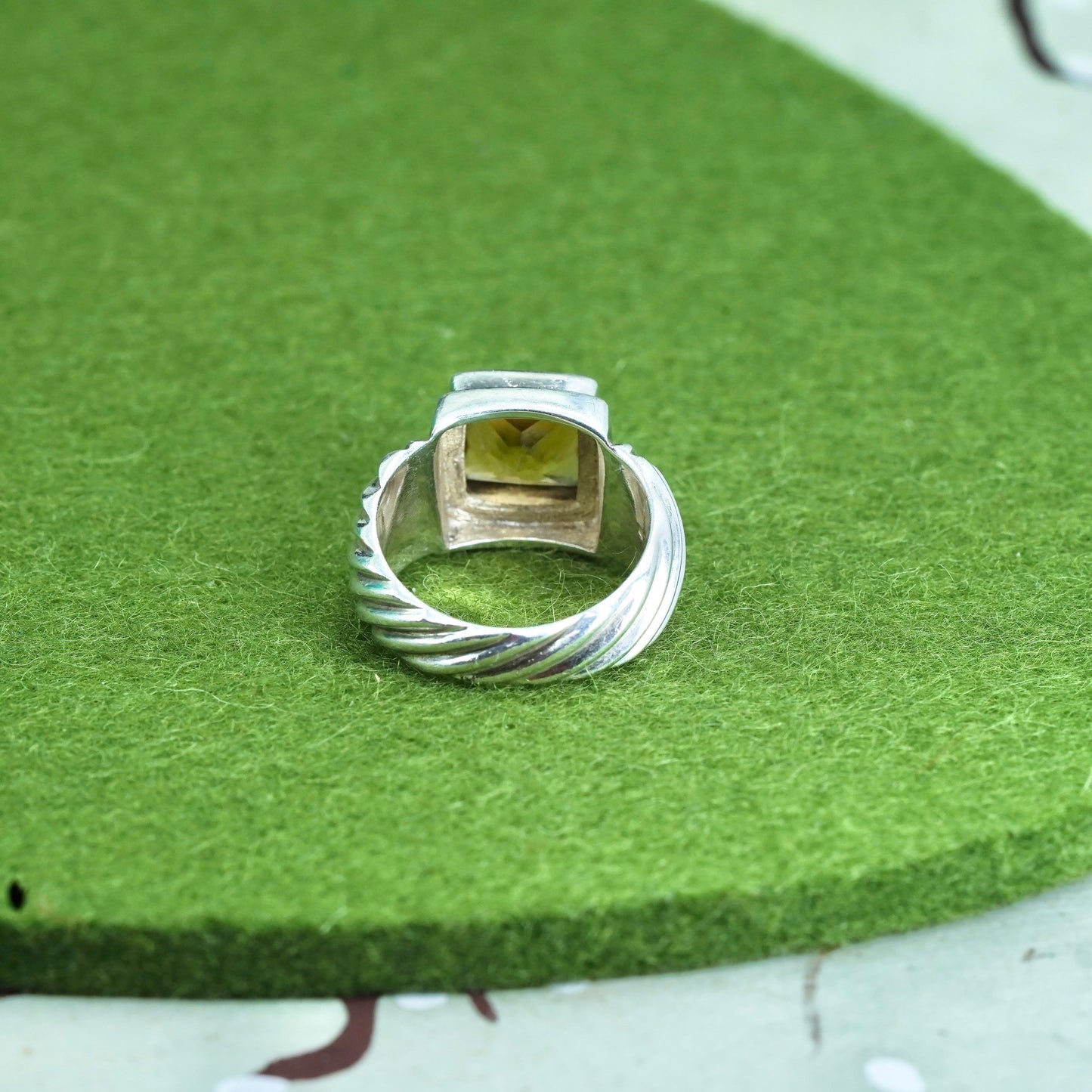 Size 6.5, vintage Sterling silver handmade ring, ribbed 925 band with citrine