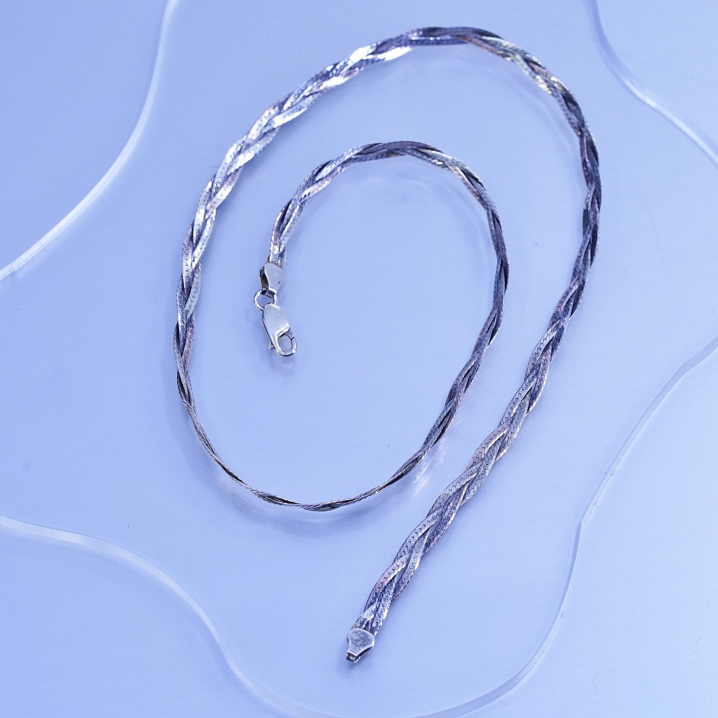 18”, vintage Italy Sterling 925 silver woven braided herringbone chain necklace