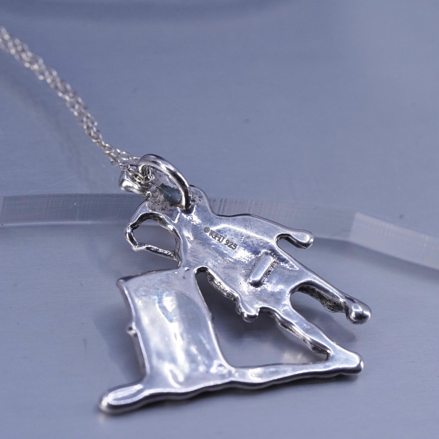 16”, vintage Sterling 925 silver handmade snake necklace with horse pendant