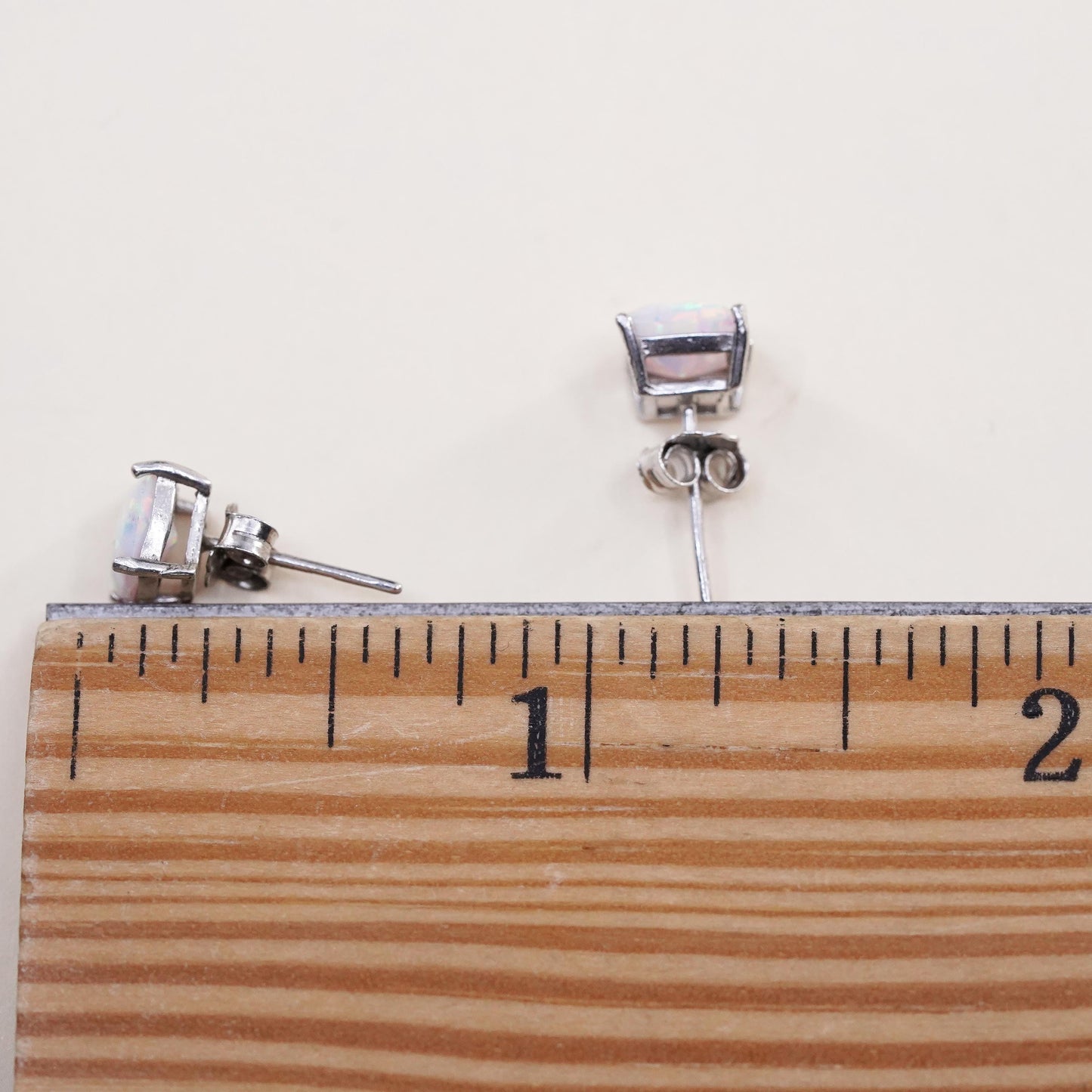 Vintage sterling silver handmade earrings, 925 studs with fire opal