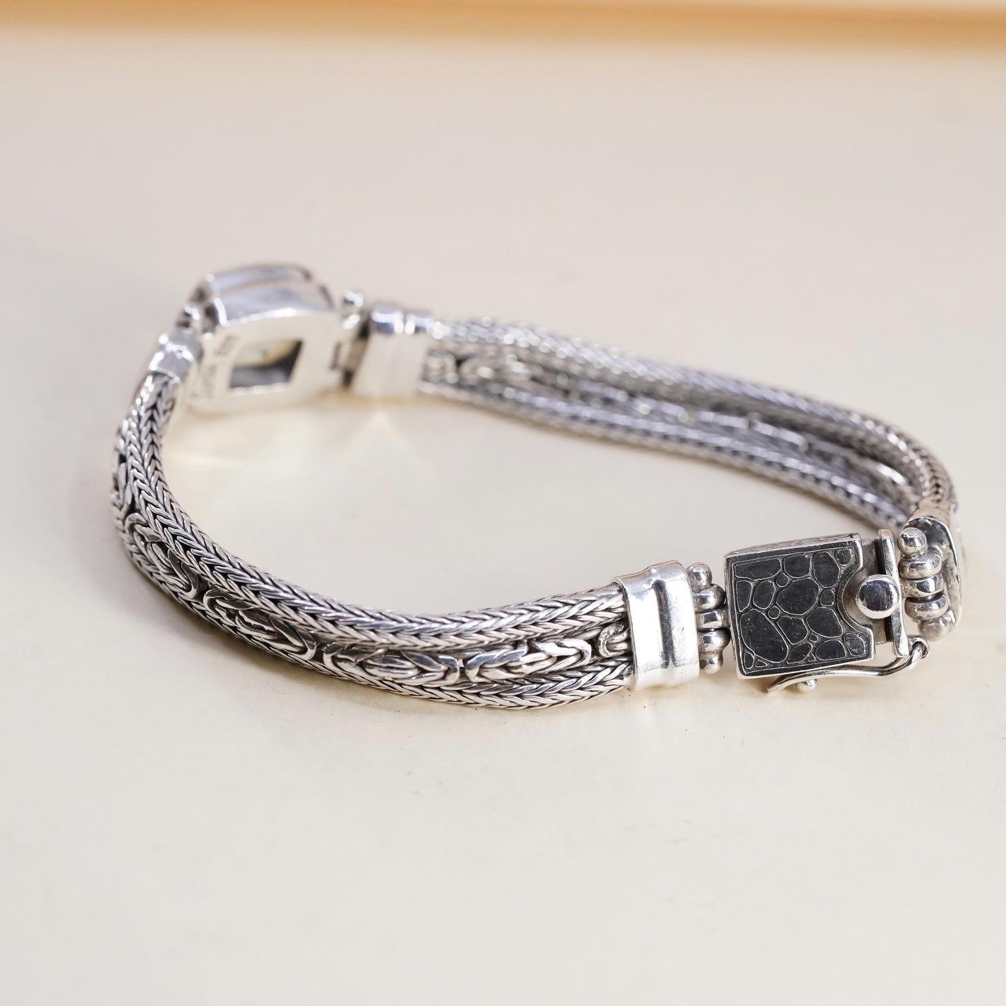 6”, Sarda Sterling silver bracelet, multi strands 925 wheat chain Mystic Quartz