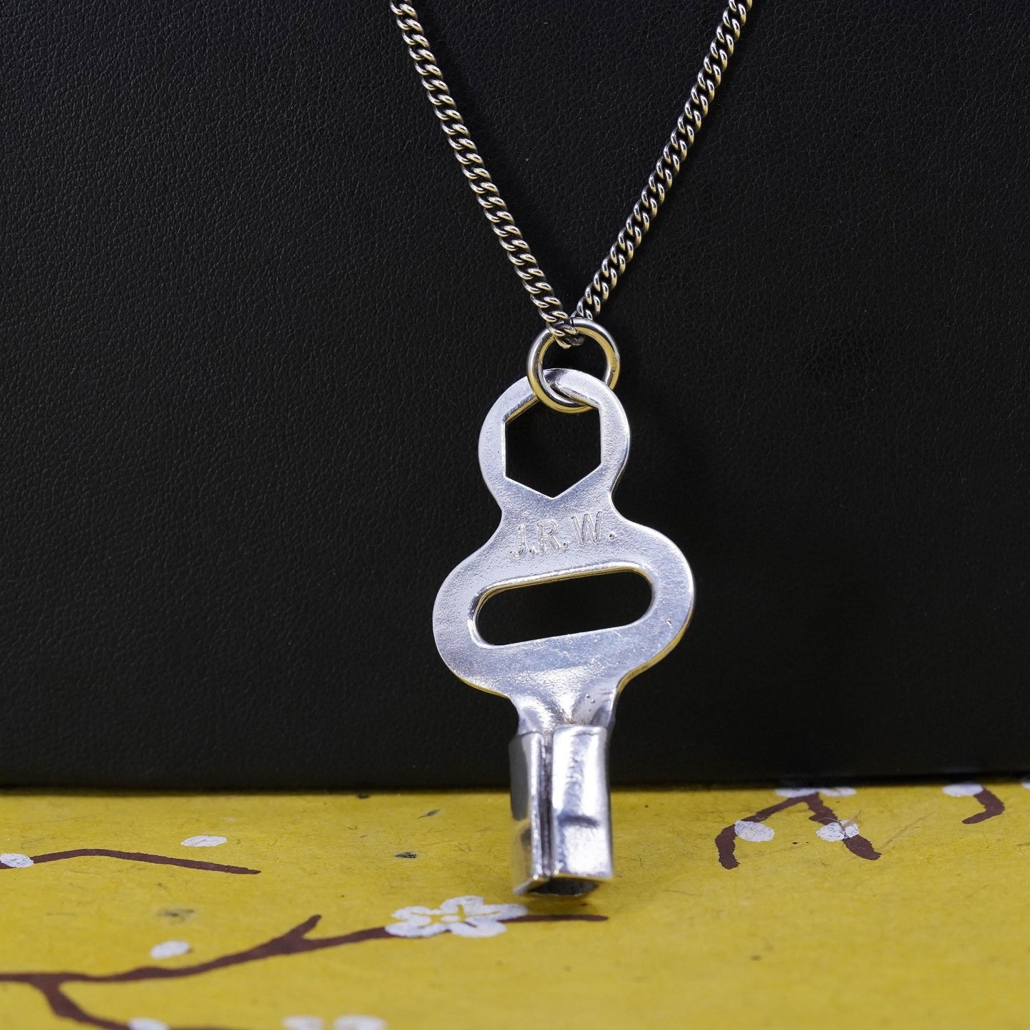24”, Neiman MarcusSterling silver necklace, 925 chain monogram JRW key pendant
