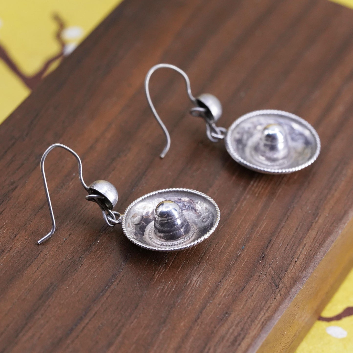 Sterling silver handmade earrings, southwestern style 925 sombrero Mexican hat