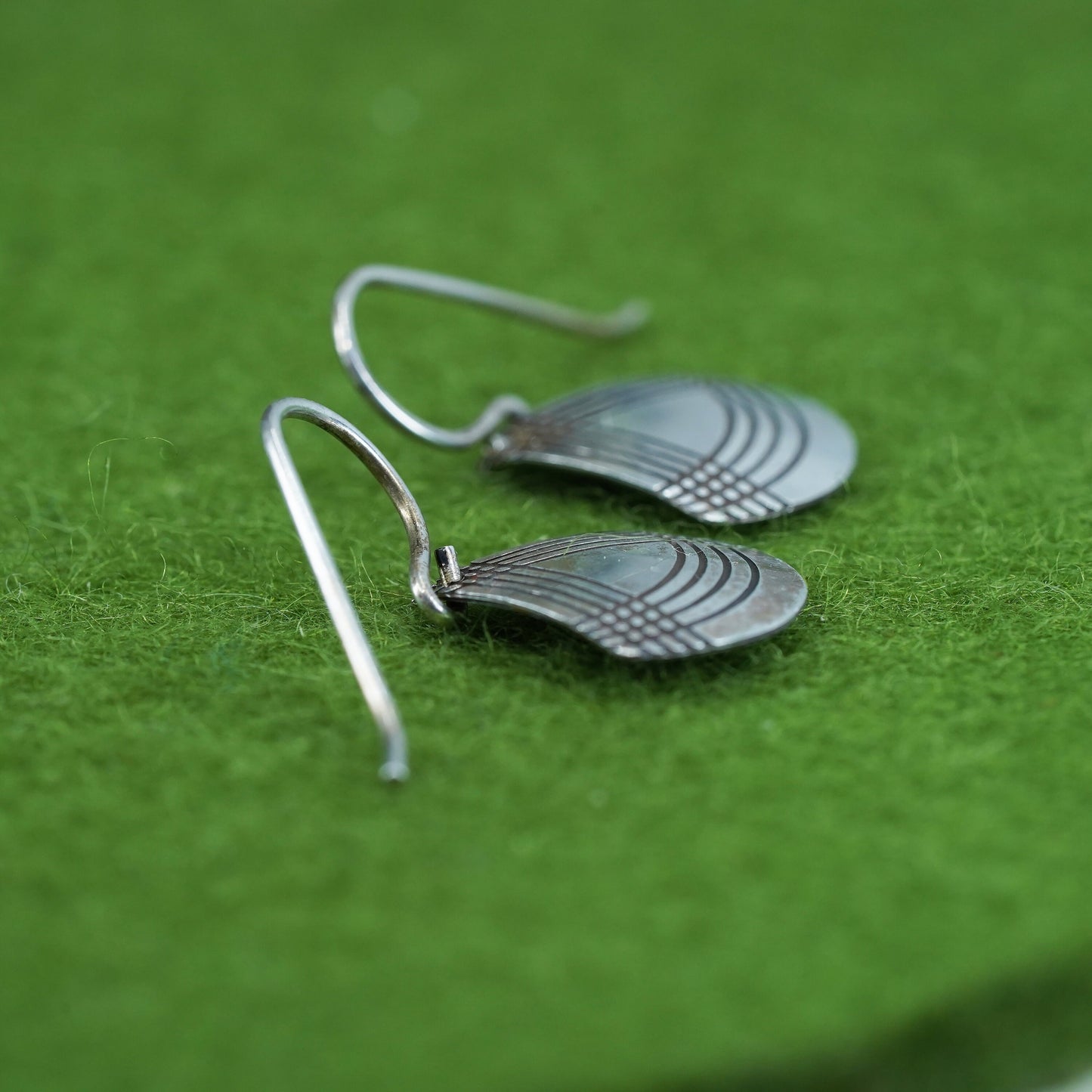 Vintage modern sterling silver handmade earrings, 925 shell dangles