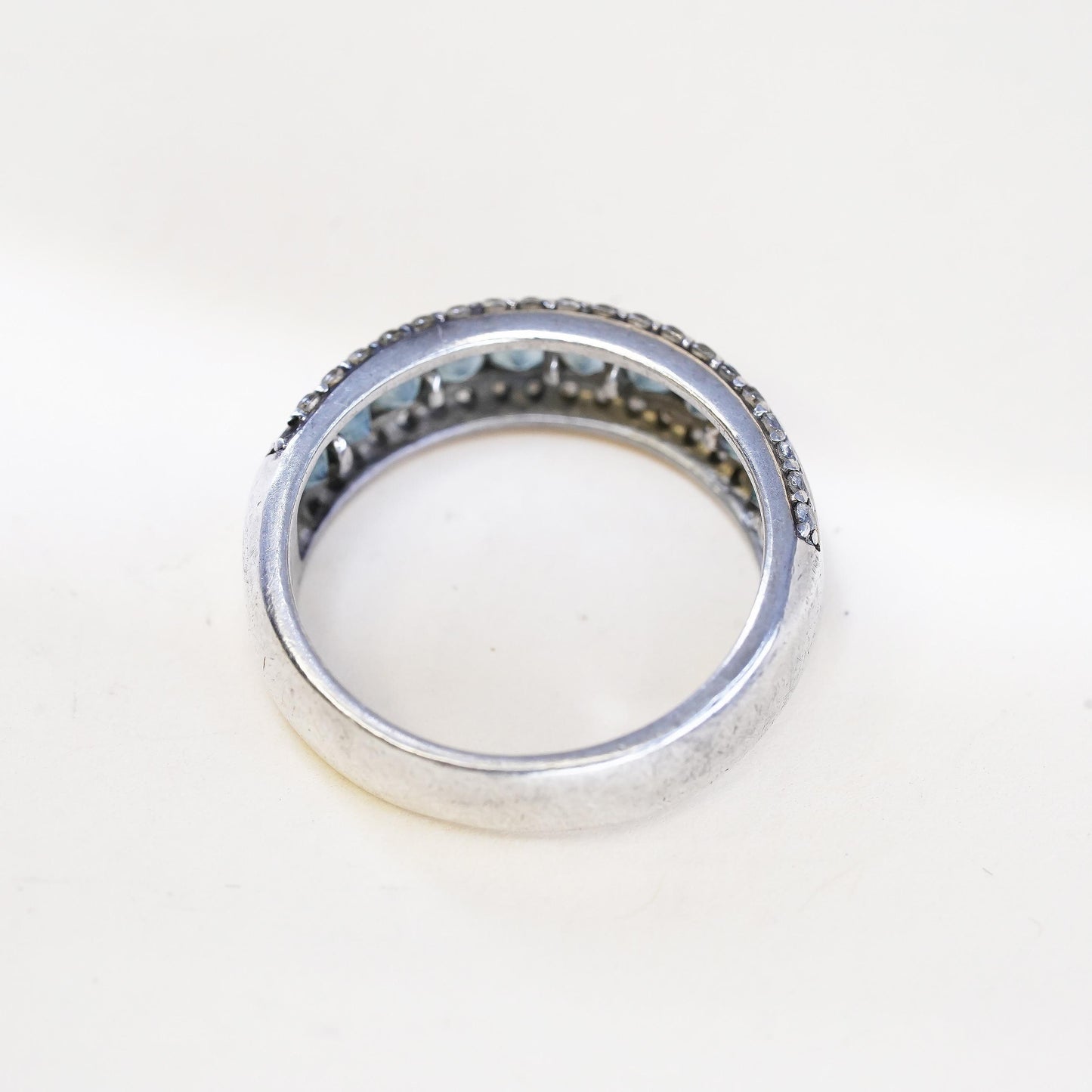 Size 7.25, VTG sterling 925 silver handmade stackable band ring square topaz