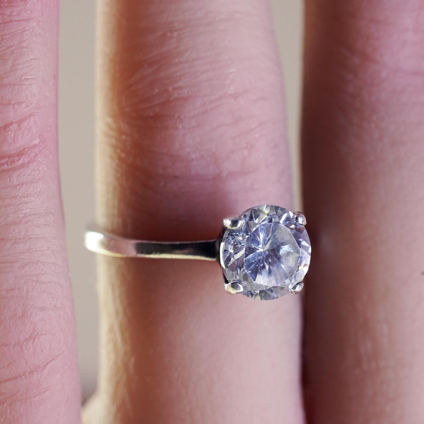 Size 6.5, Vintage handmade sterling 925 silver engagement cz ring