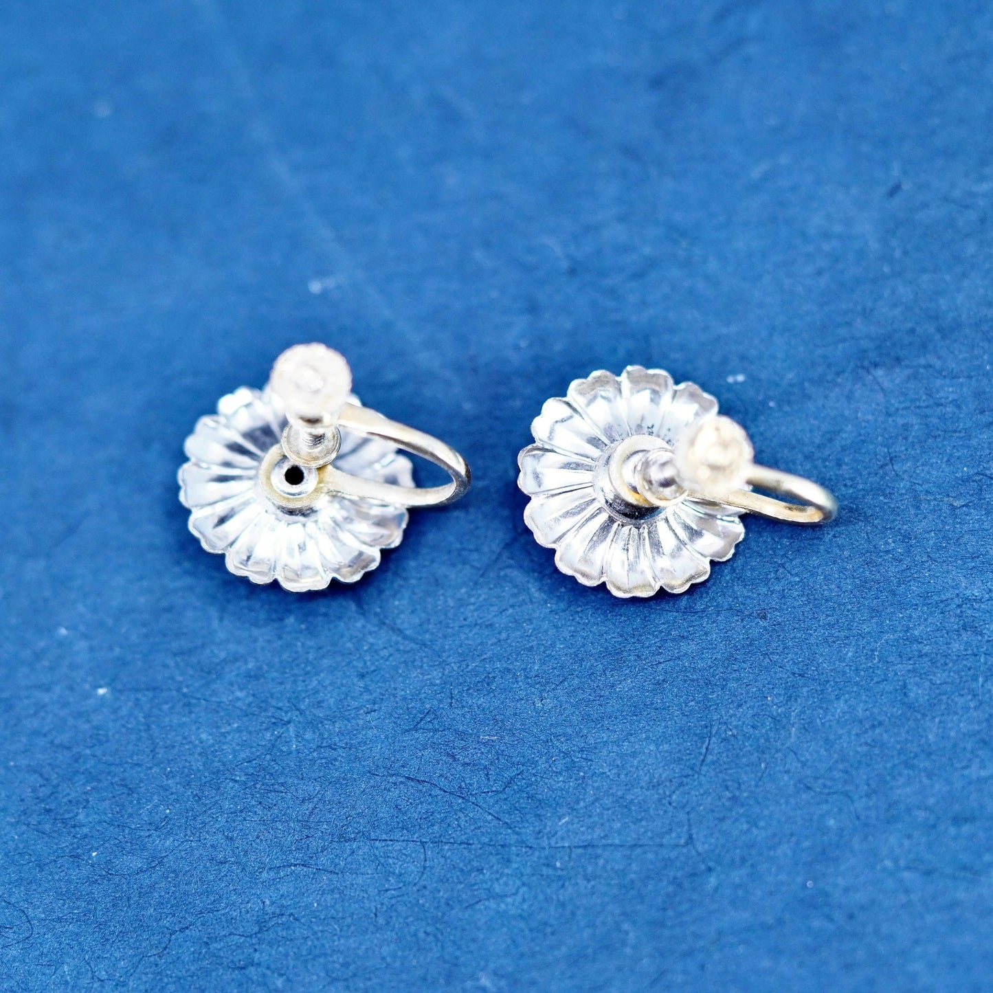 vermeil gold over Sterling silver earrings, 925 screw back flower rhinestone