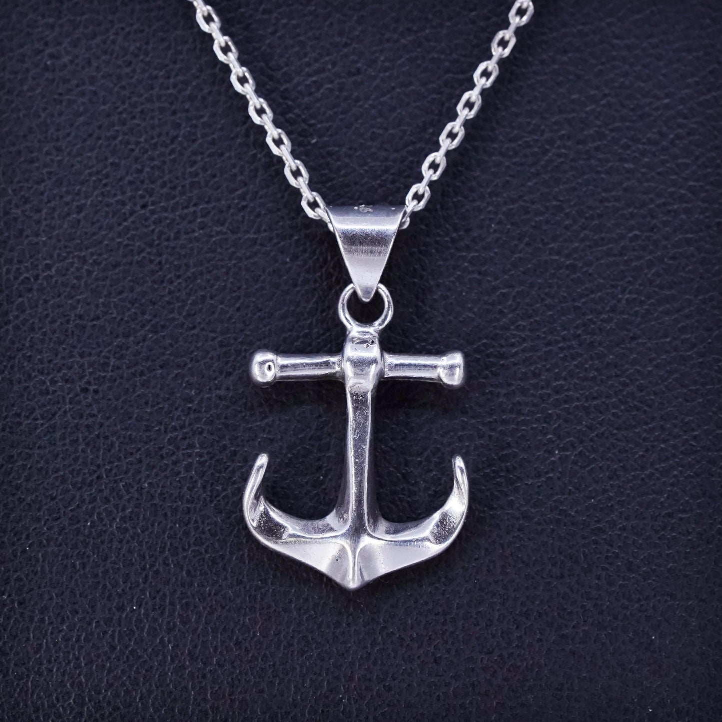 16” Italy Sterling 925 silver circle chain necklace with anchor pendant
