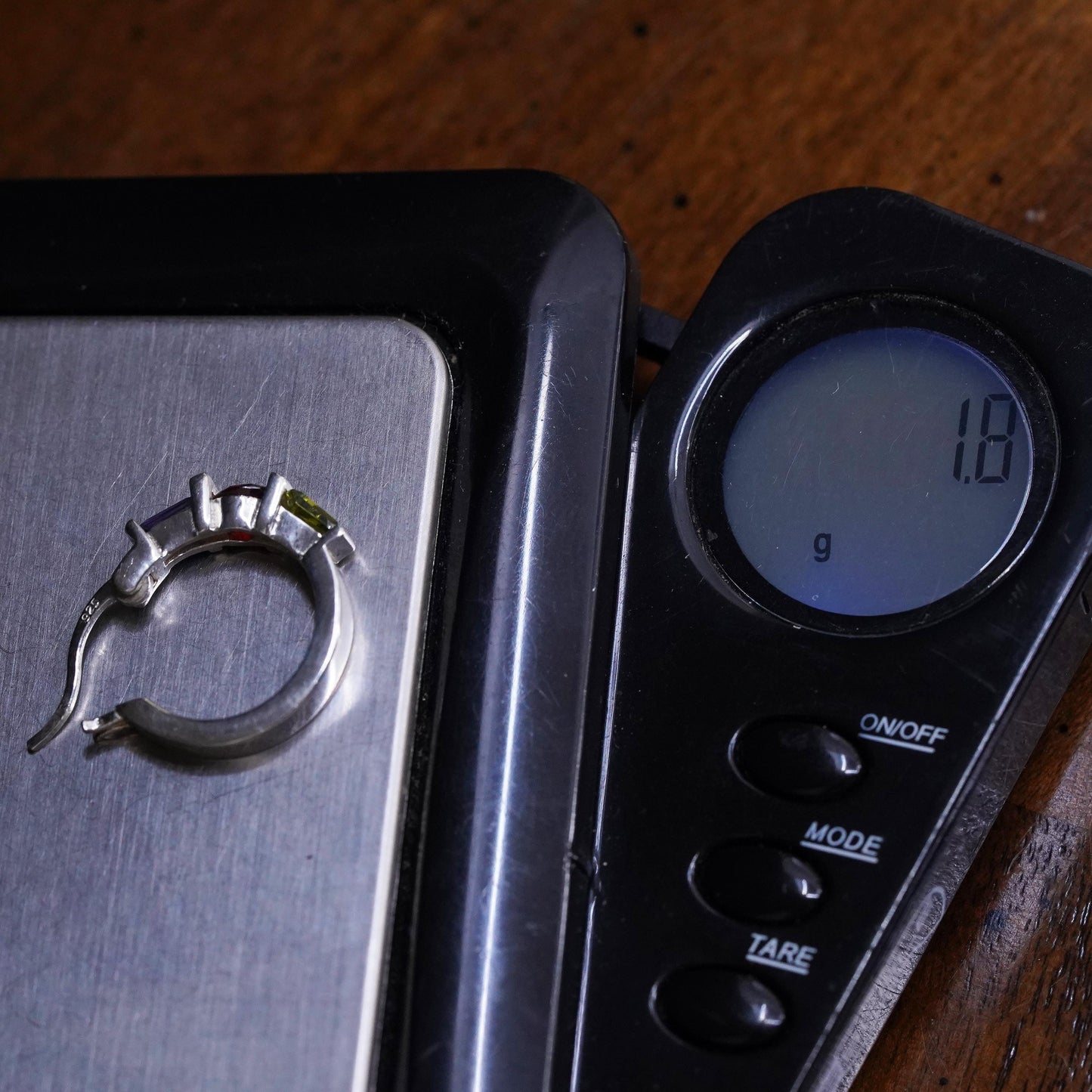 0.5”, matte sterling silver single earring, 925 huggie hoop amethyst peridot