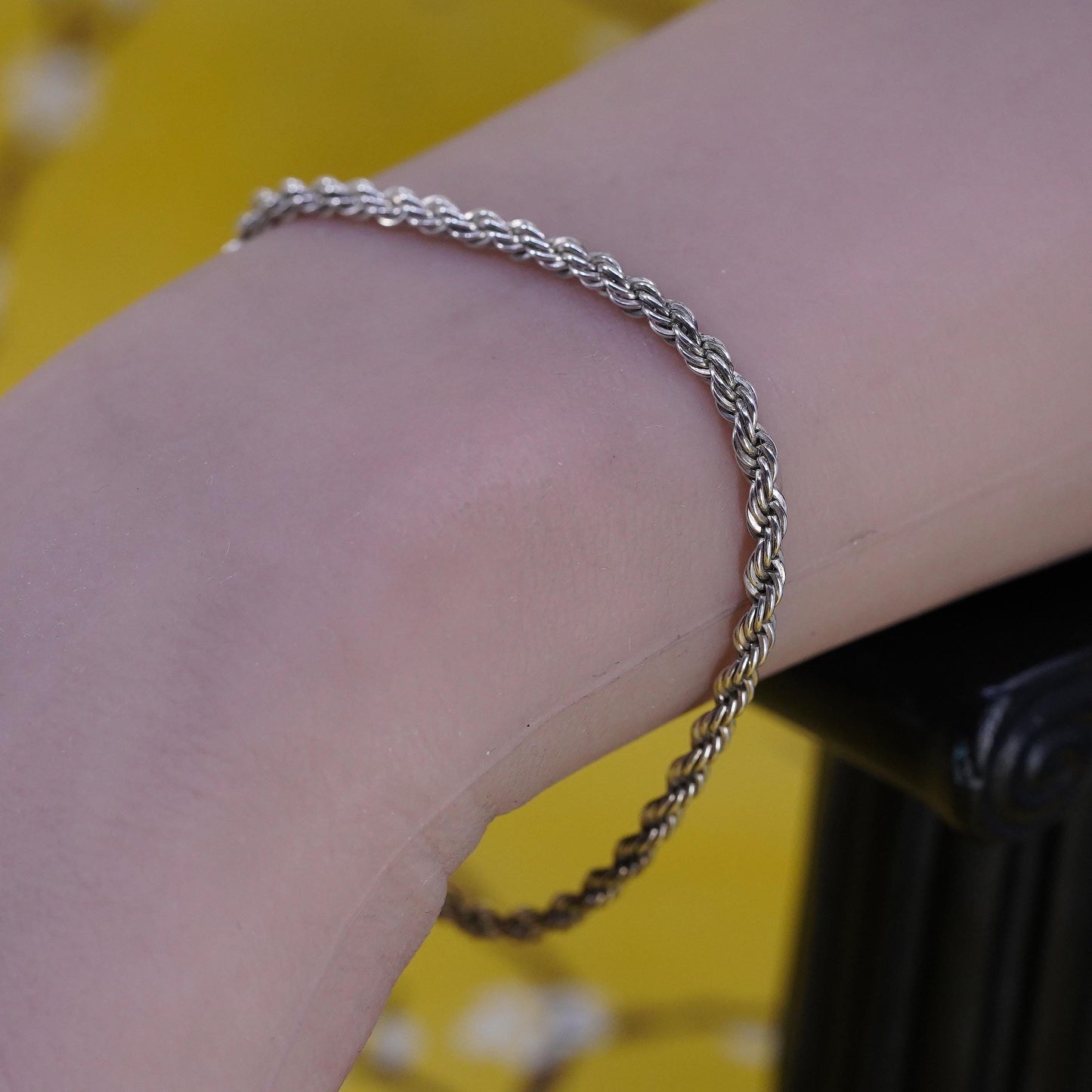 7”, 3mm, vintage Sterling silver Singapore rope bracelet, Italy 925 chain