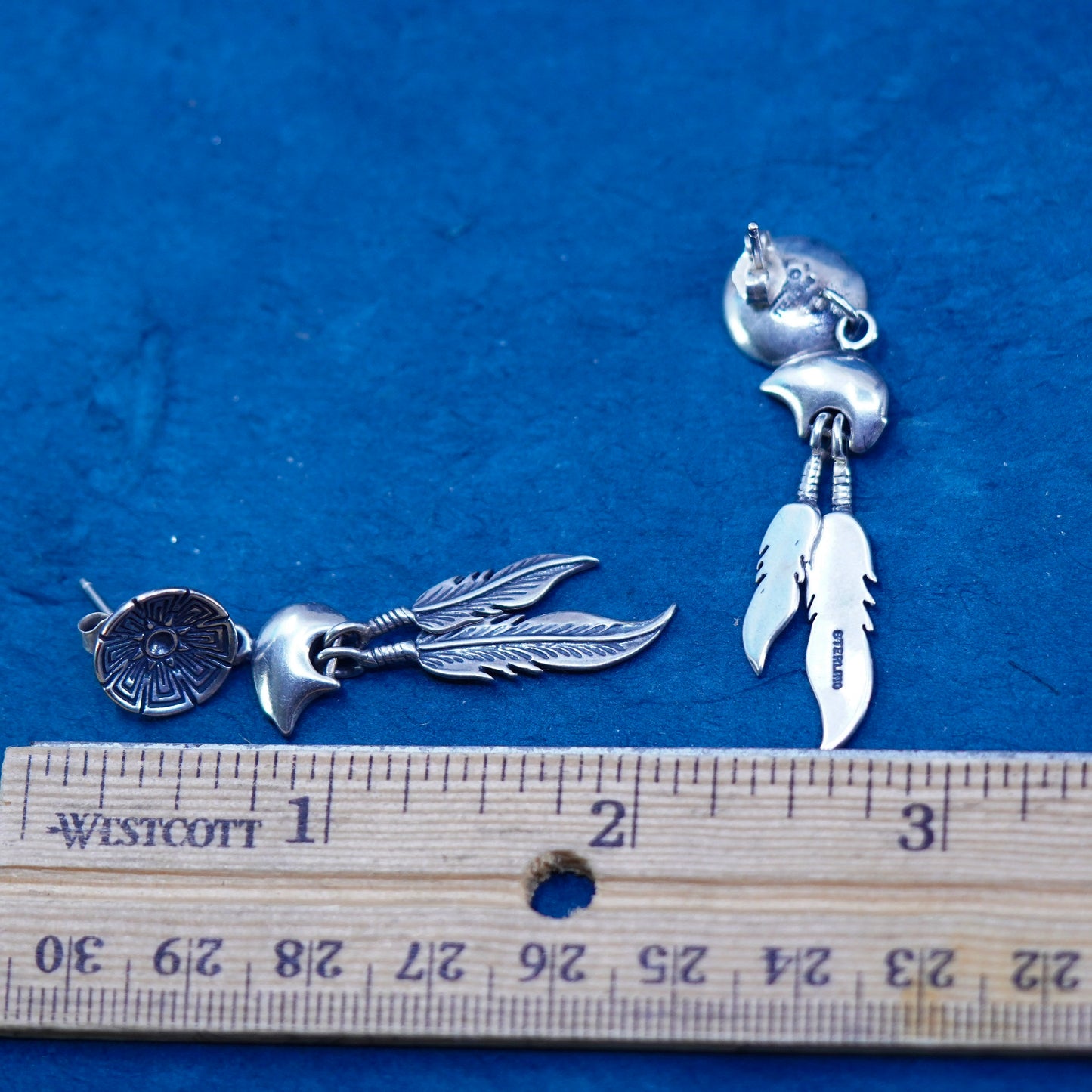 Native American STC sterling 925 silver handmade polar bear w/ feather dangles