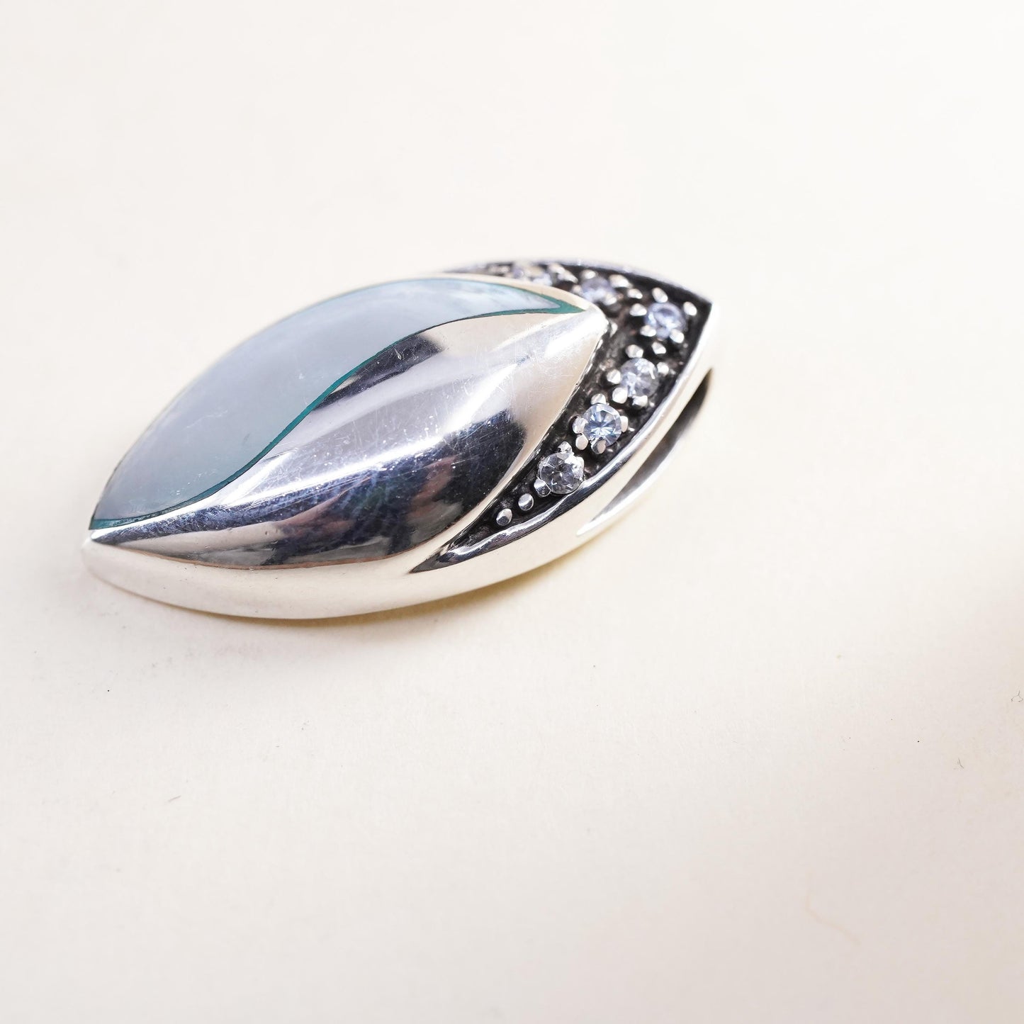 Vintage sterling 925 silver handmade pendant with mother of pearl and Cz