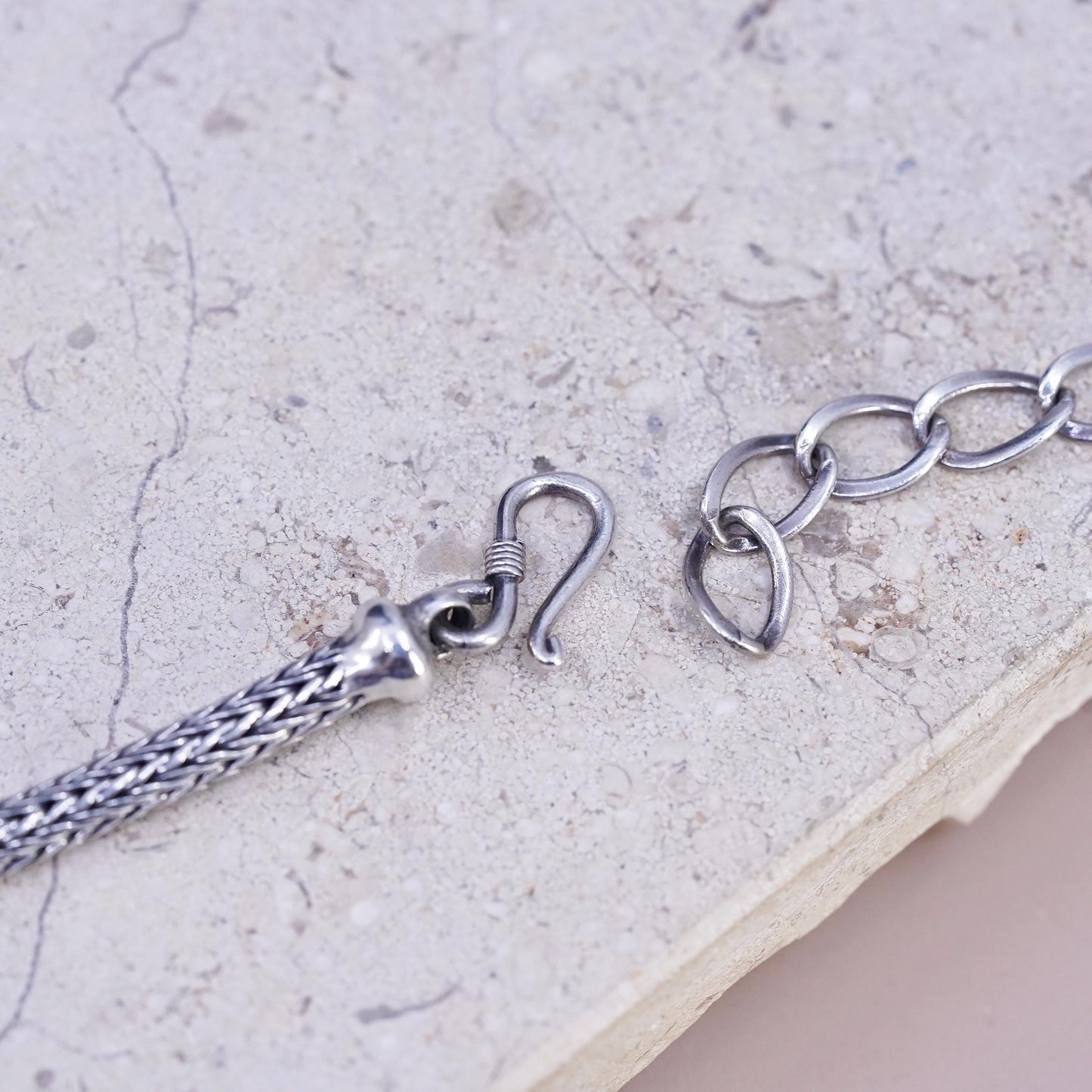 18+2" 4mm, vintage bold Sterling silver necklace, 925 wheat chain beads pendant