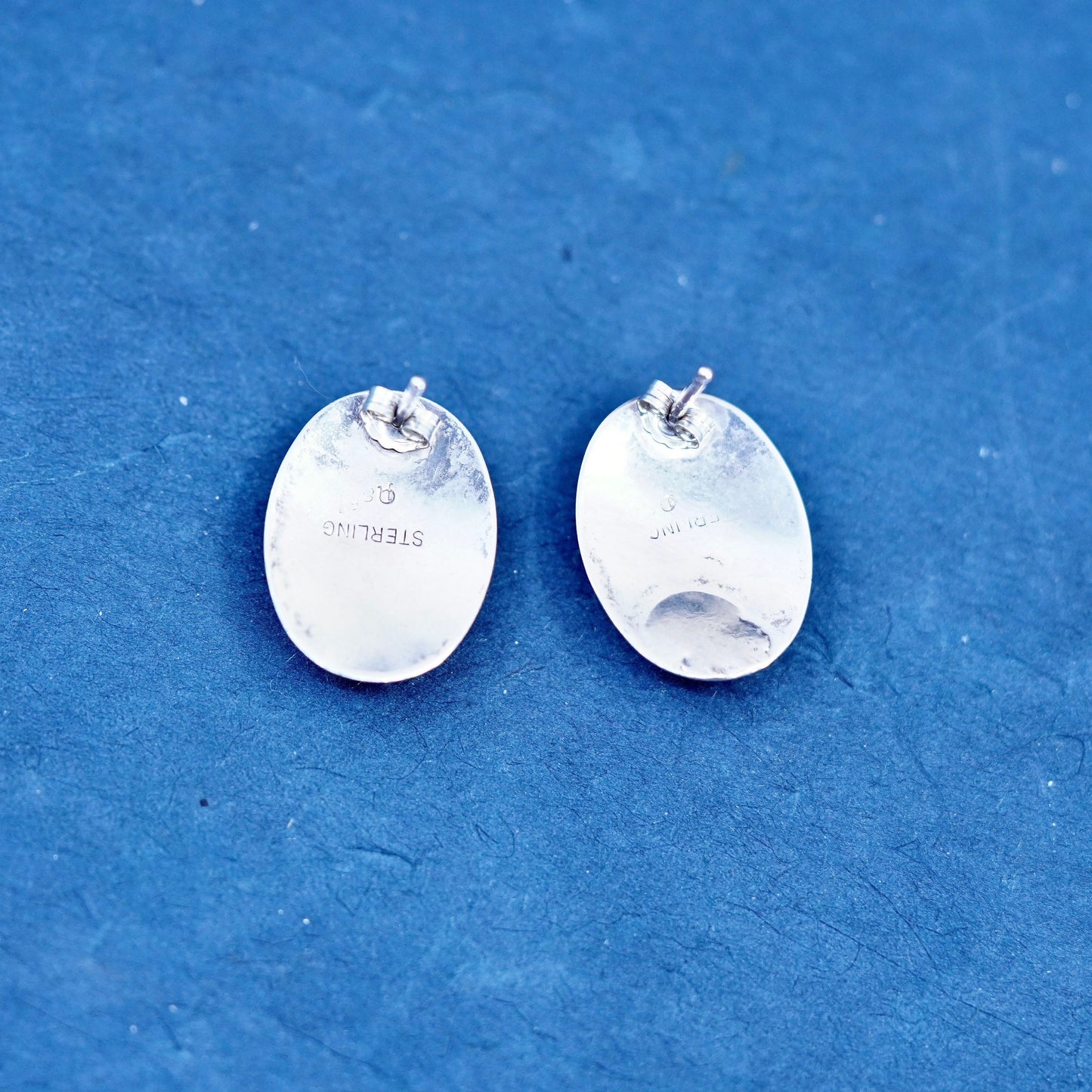 southwestern sterling 925 silver handmade studs earrings with oval hematite