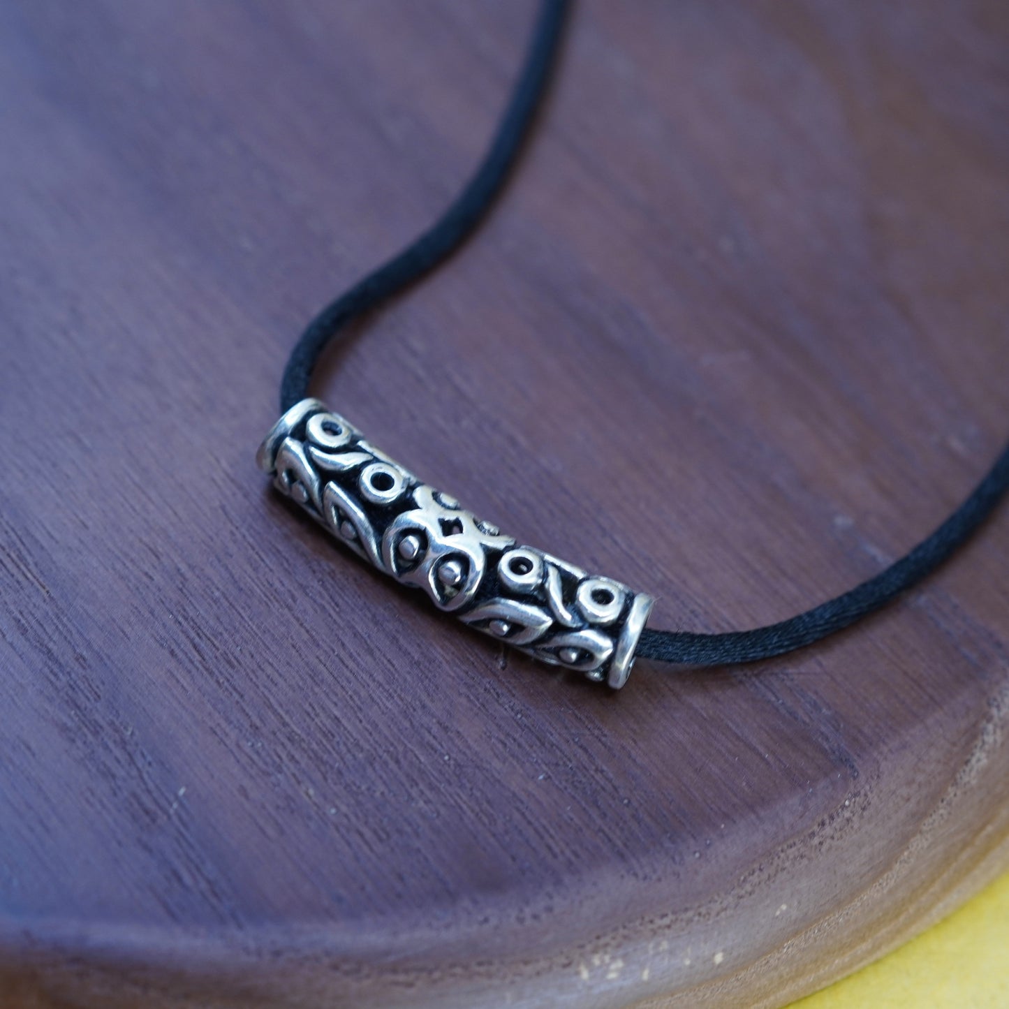 18”, sterling 925 silver handmade necklace, silk thread filigree slide pendant
