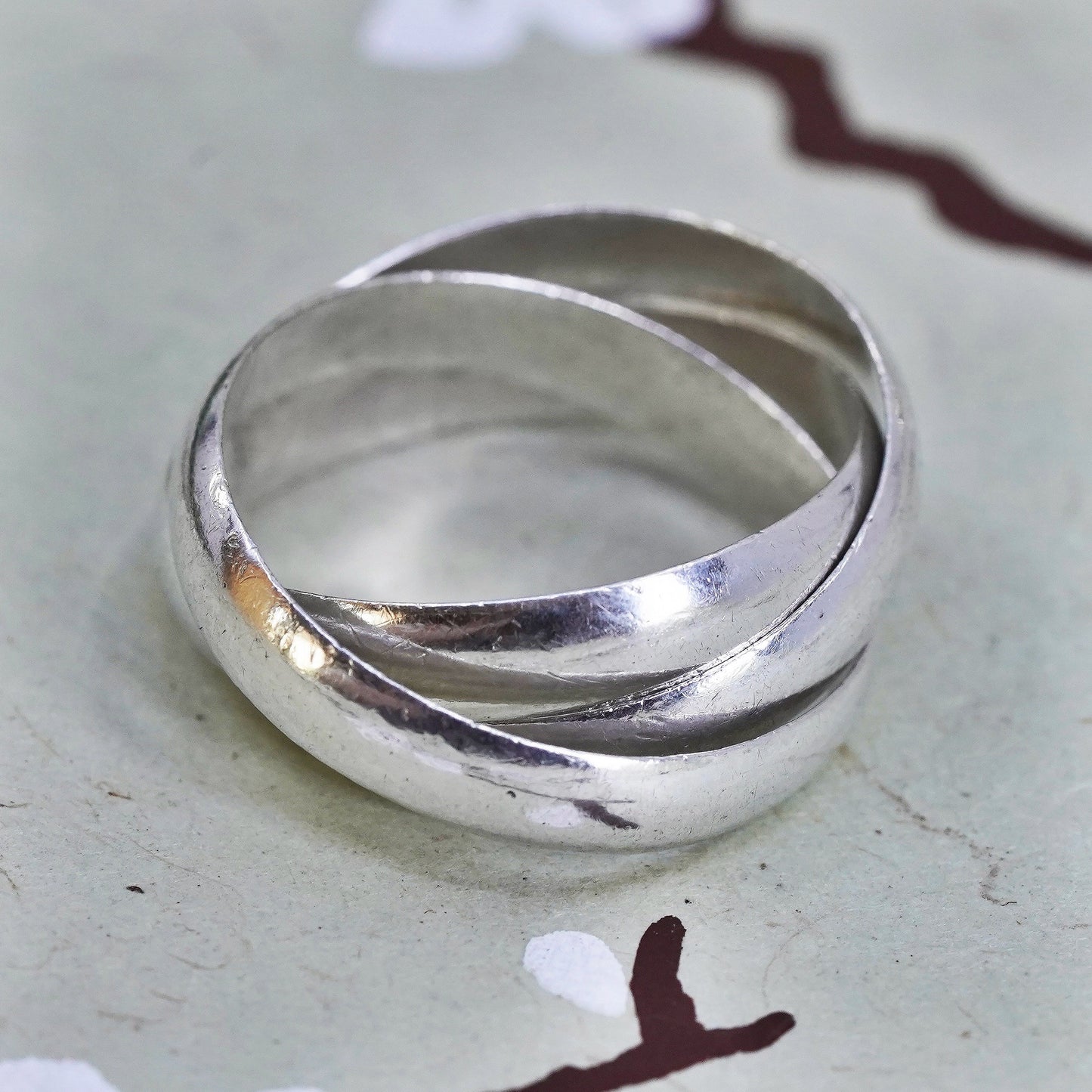 Size 10, Vintage sterling silver handmade entwined ring, 925 statement band