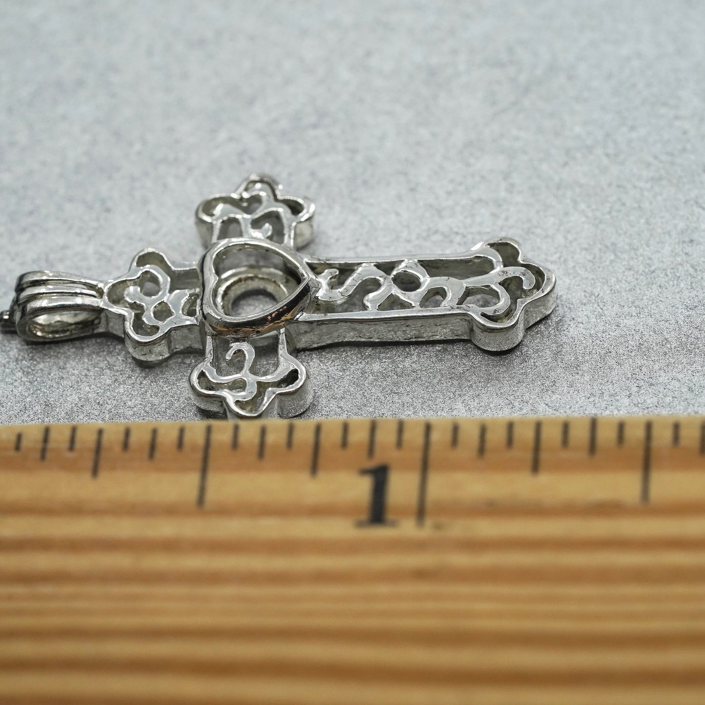 vintage sterling 925 silver interchangeable crystal cross pendant stone