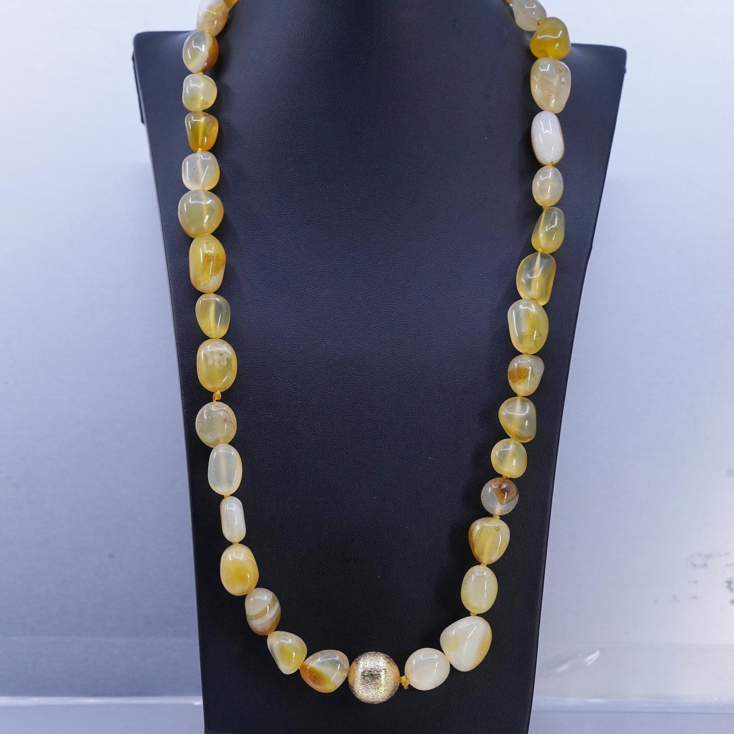 26", Vintage handmade yellow agate nugget necklace