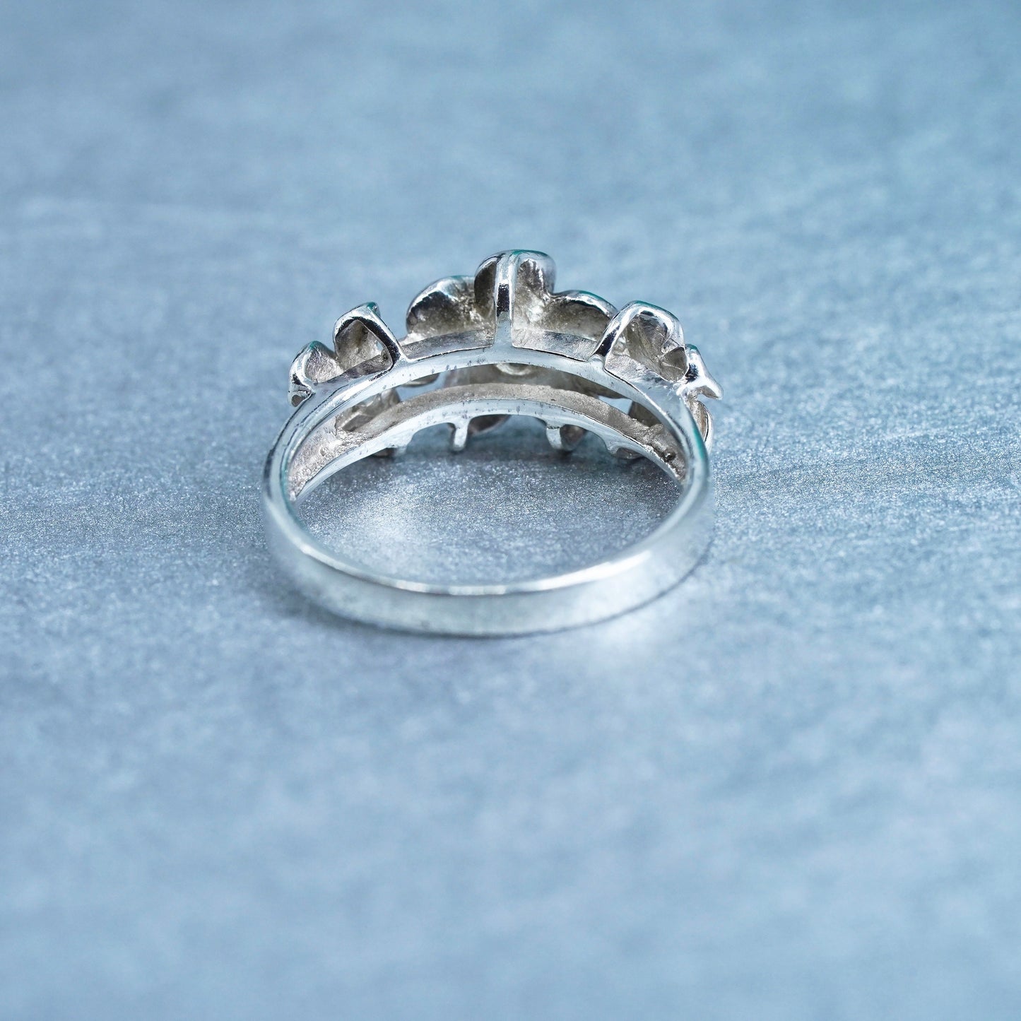 Size 6, vintage Sterling 925 silver handmade plimeria flower ring with cz